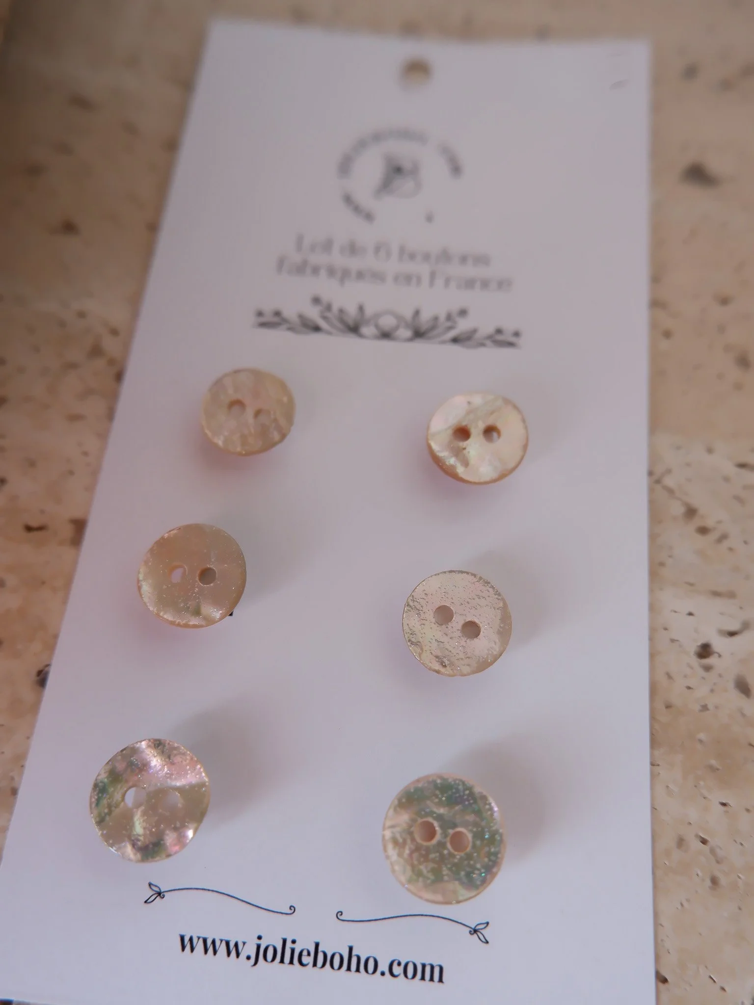 Plaquette de 6 boutons - nacre irisé pailleté création ©Jolie Boho ♡ 11 MM