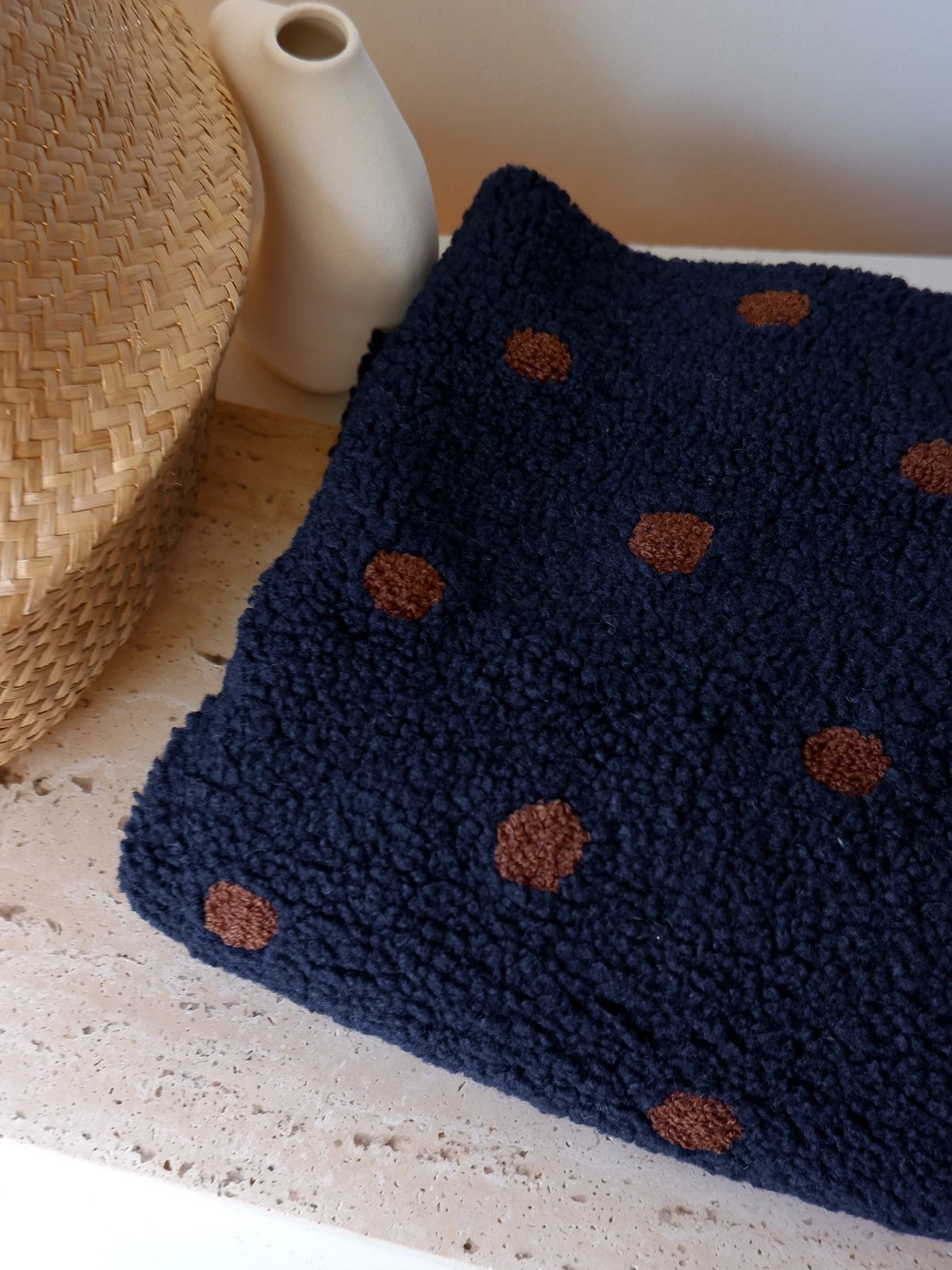 Tissu fausse fourrure teddy dot Marine ♡