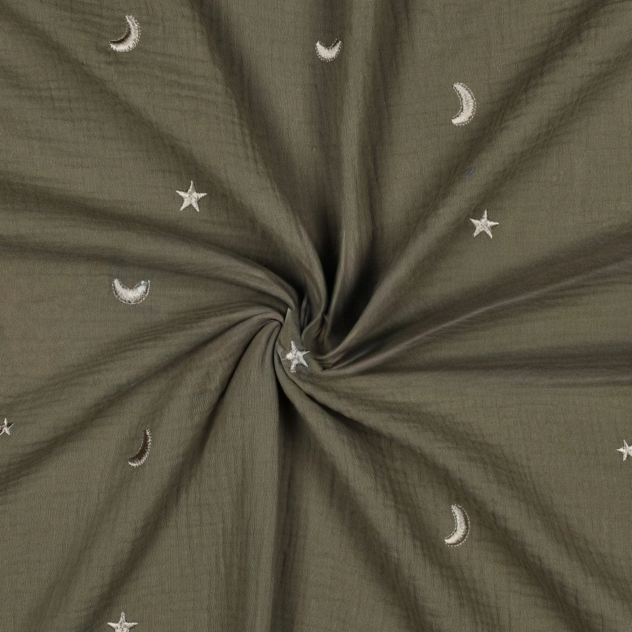 Tissu double gaze de coton kaki brodé doré (3).jpg