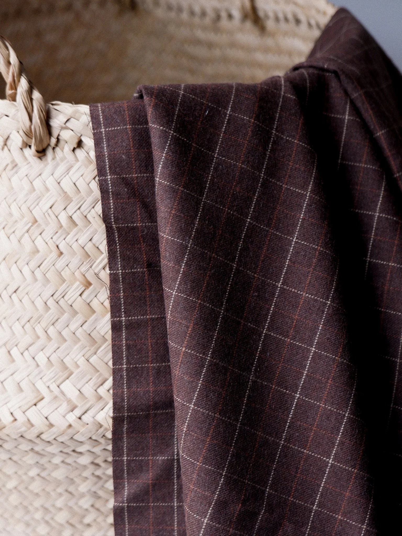 Tissu flanelle de coton bio brown  à petits carreaux écru et rouge