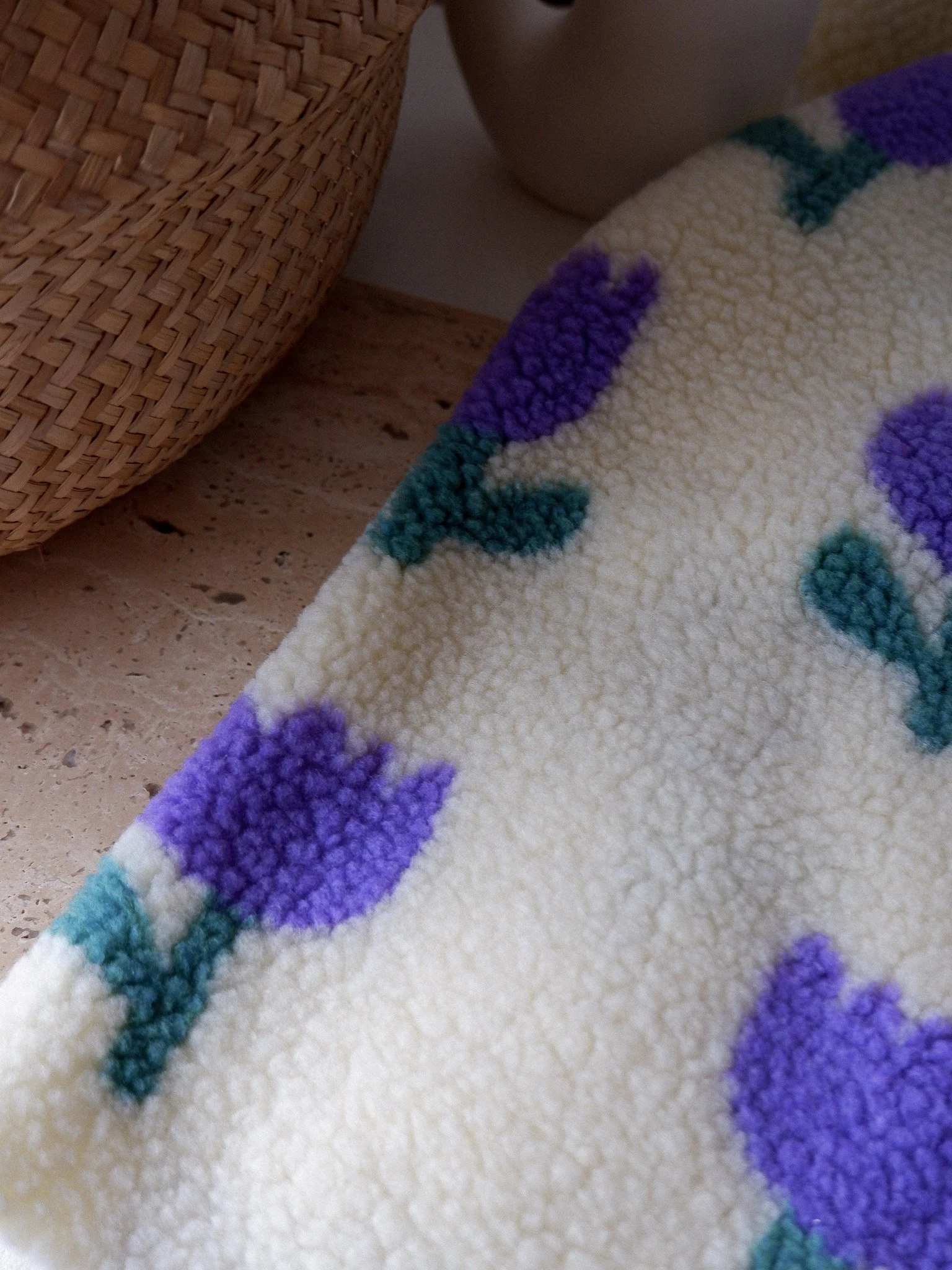 Tissu fausse fourrure teddy tulipes ♡ écru