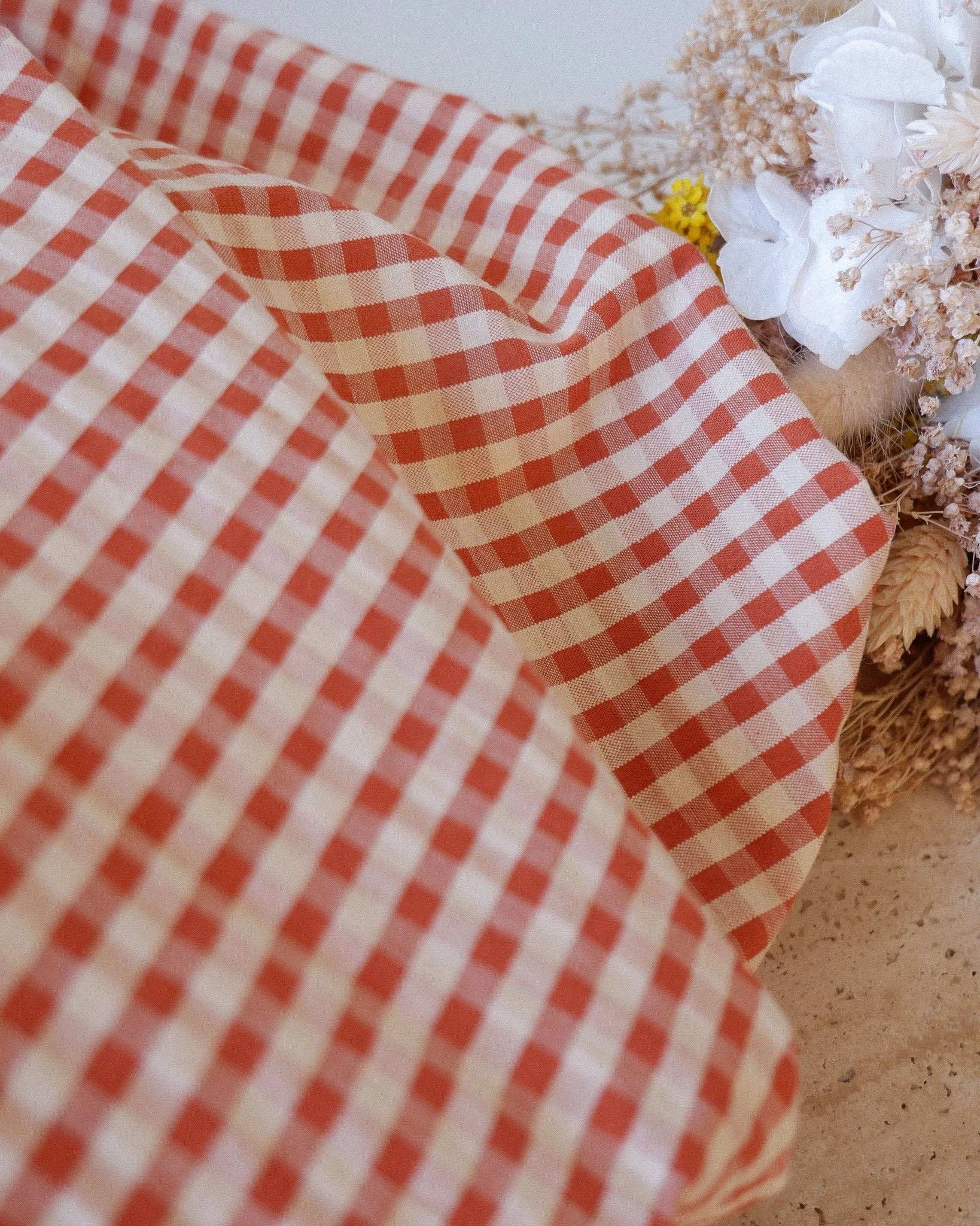 Seersucker vichy carreaux cognac pêche ♡  0.5*0.5 mm