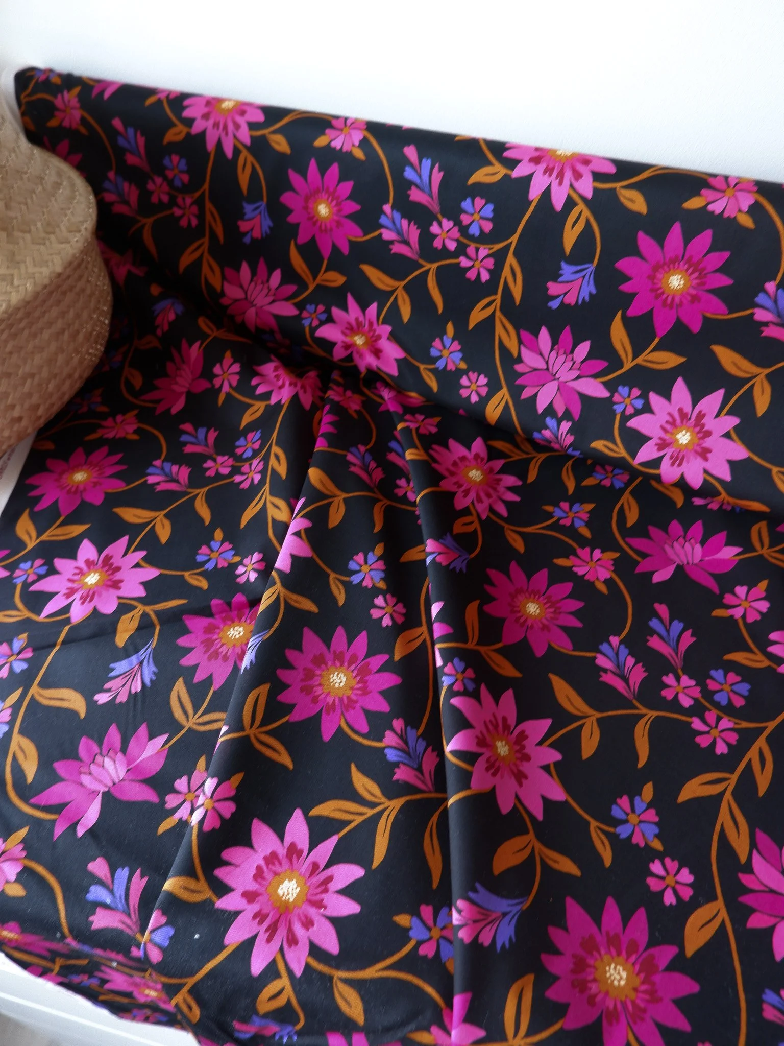 Flowers black : voile de coton ♡