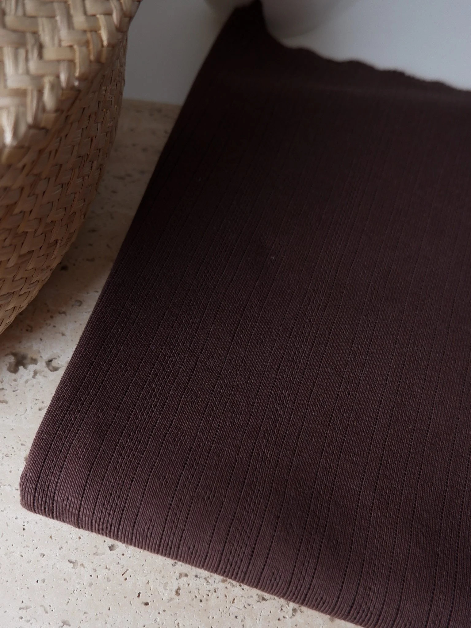 Tissu jersey ajouré à rayures ♡ chocolat pointelle