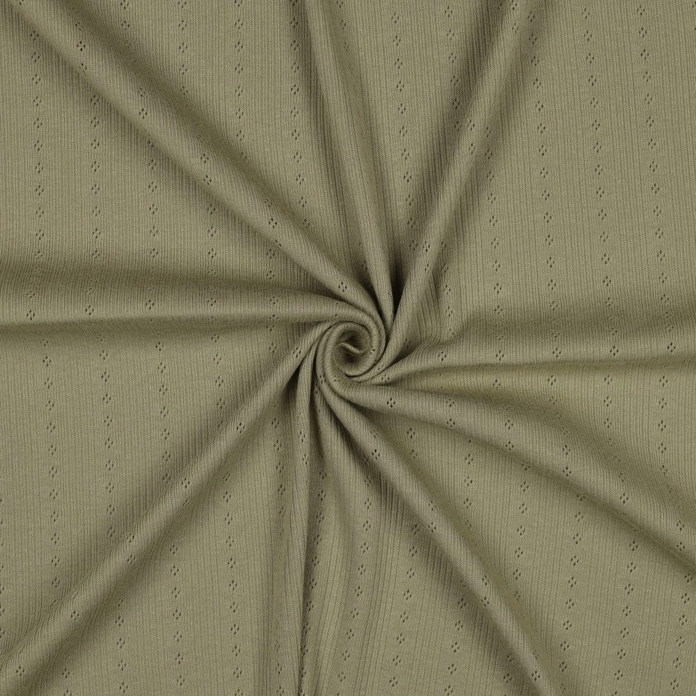 Tissu jersey ajouré à rayures ♡ vert maille pointelle