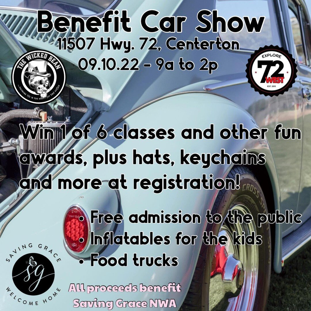Four days and counting to our biggest event of the year&hellip;Centerton Day and our Benefit Car Show at 72 West and The Wicked Bean!!!

&bull; Registration begins at 8a*
&bull; Car Show starts at 9a and goes &lsquo;til 2p
&bull; Food Trucks from 9a 