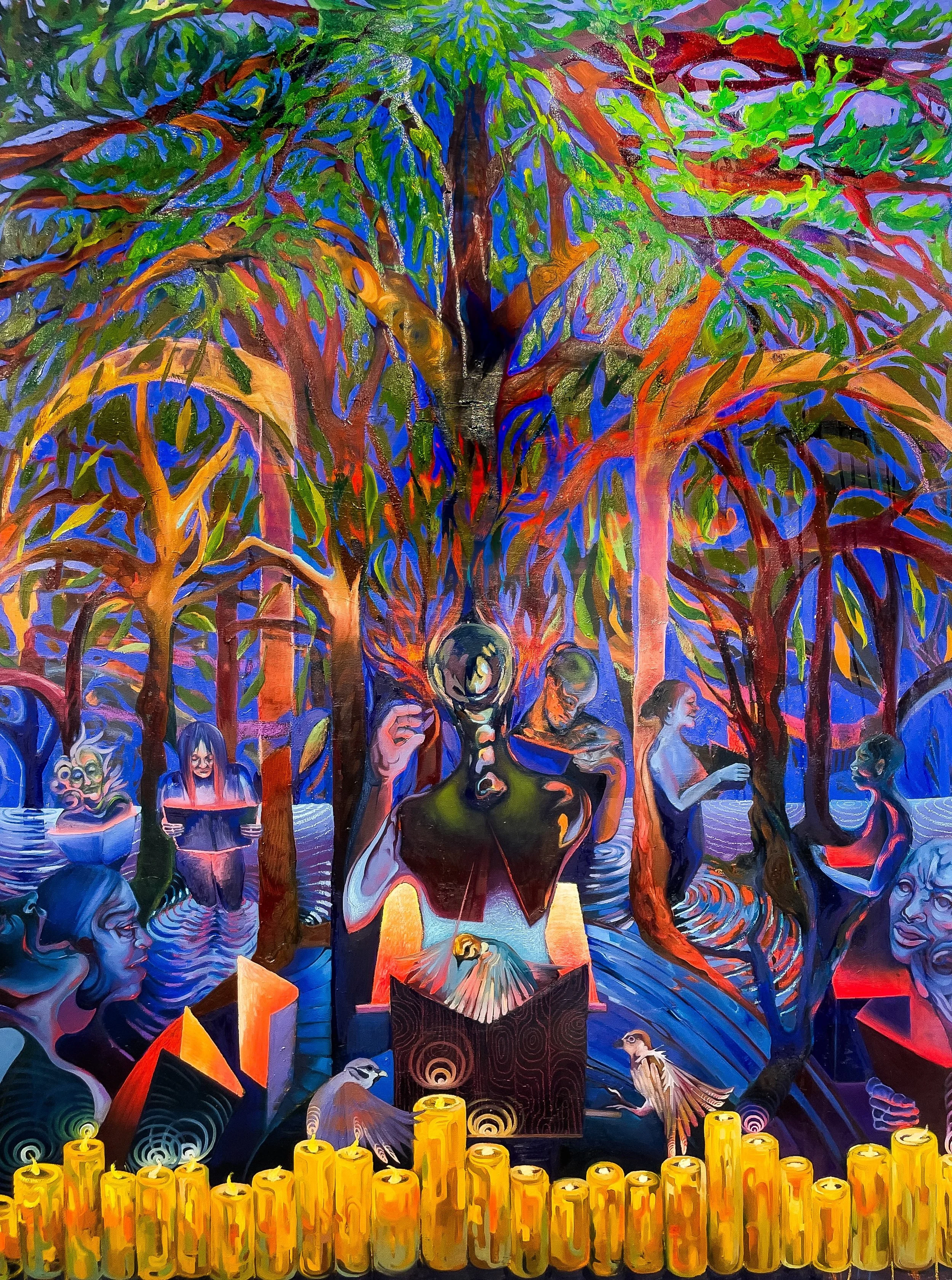 Vigil for a Damaged Planet, Oil on canvas. 2024. 132 x 84 x 2 inches.