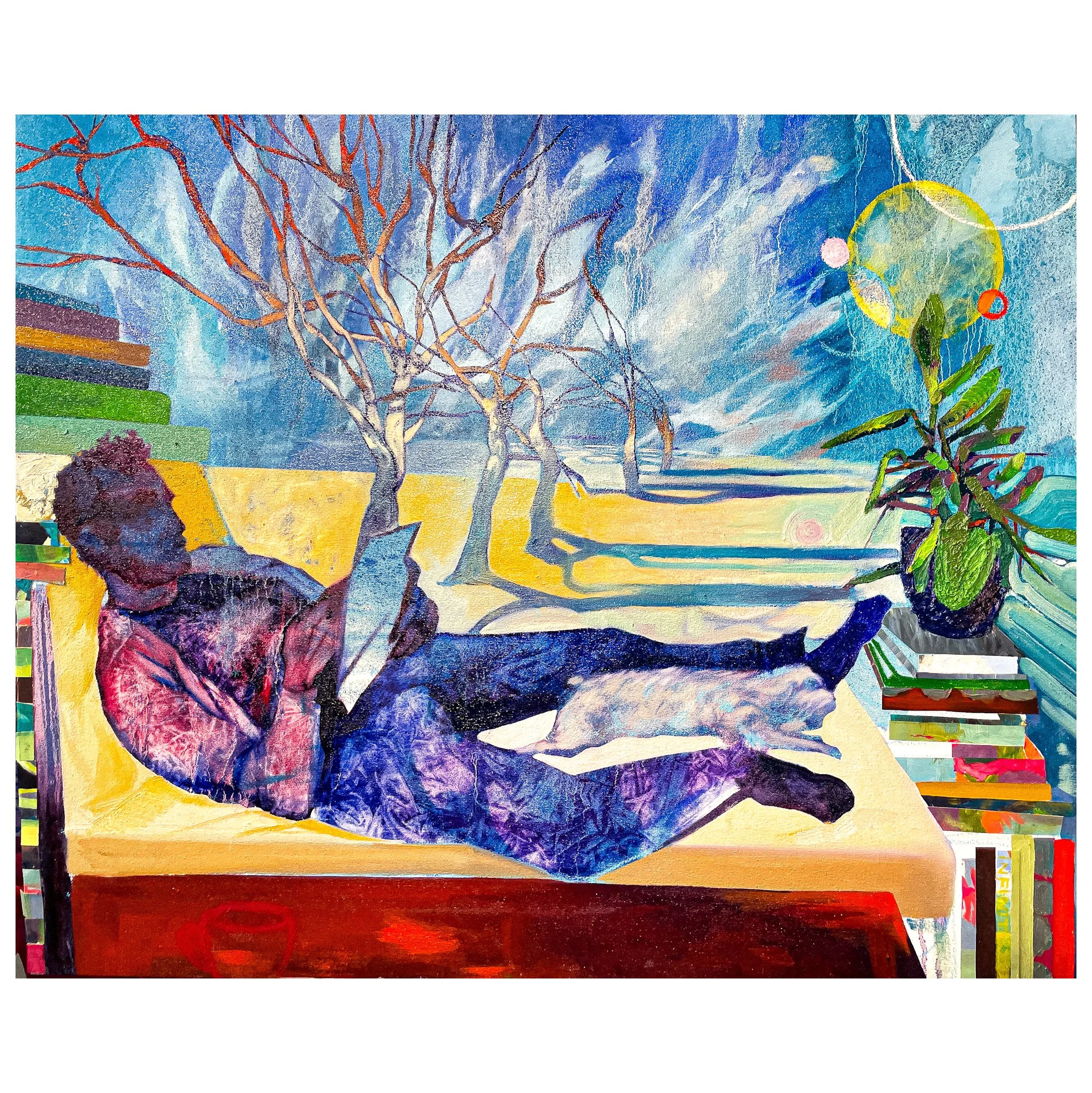    Red Star in the Evening (Jared in my Studio). Oil on canvas, 38 x 32 x 1.5” inches. 2025