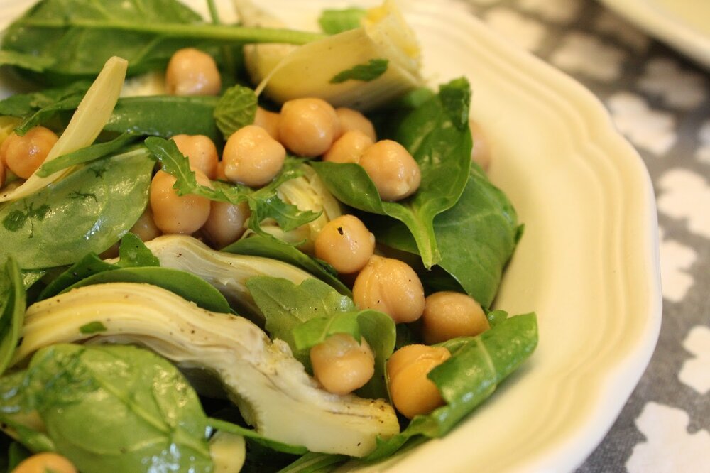 artichoke, mint, and chick pea salad
