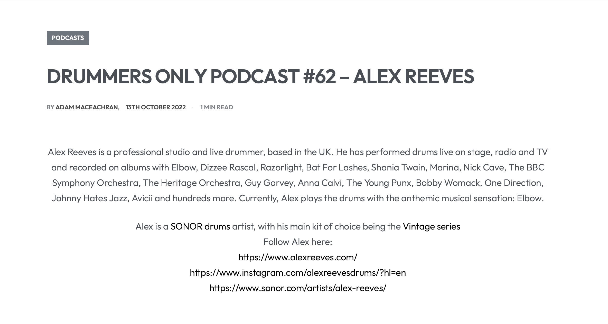 Podcast Interview with Drummer's Only