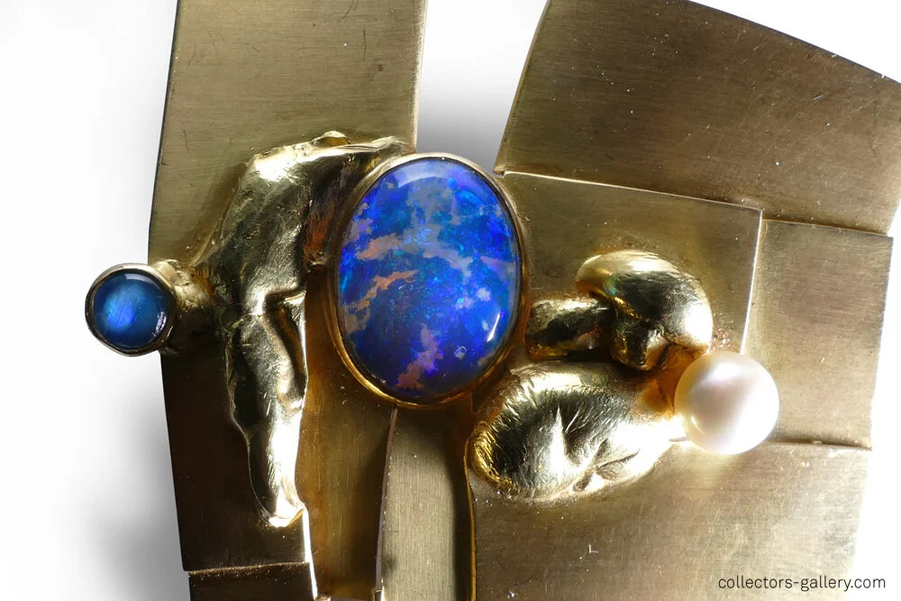 Andre Lamy Gold And Opal Modernist Brooch