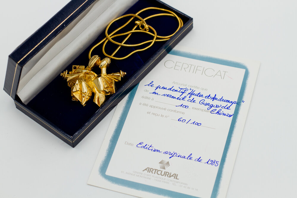 Giorgio De Chirico gilded silver pendant Hector et Andromaque