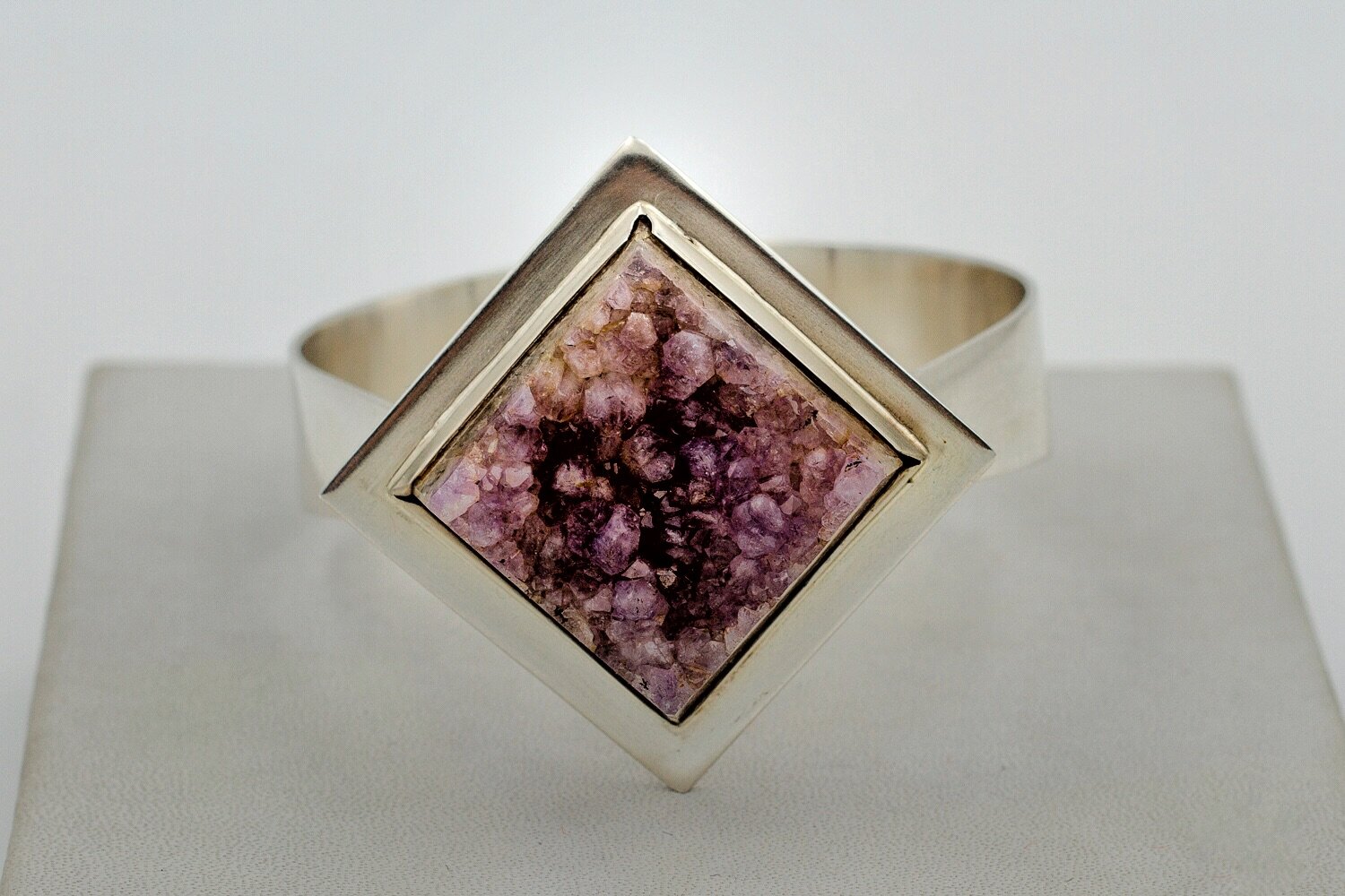 Bent Knudsen Amethyst cuff bracelet set with raw amethyst crystal, mounted in sterling silver