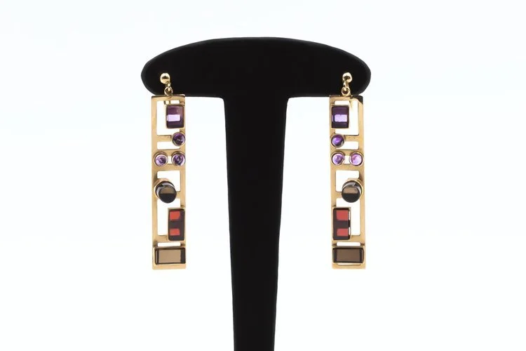 Bent Knudsen Gold Amethyst and Smokey Quartz Earrings