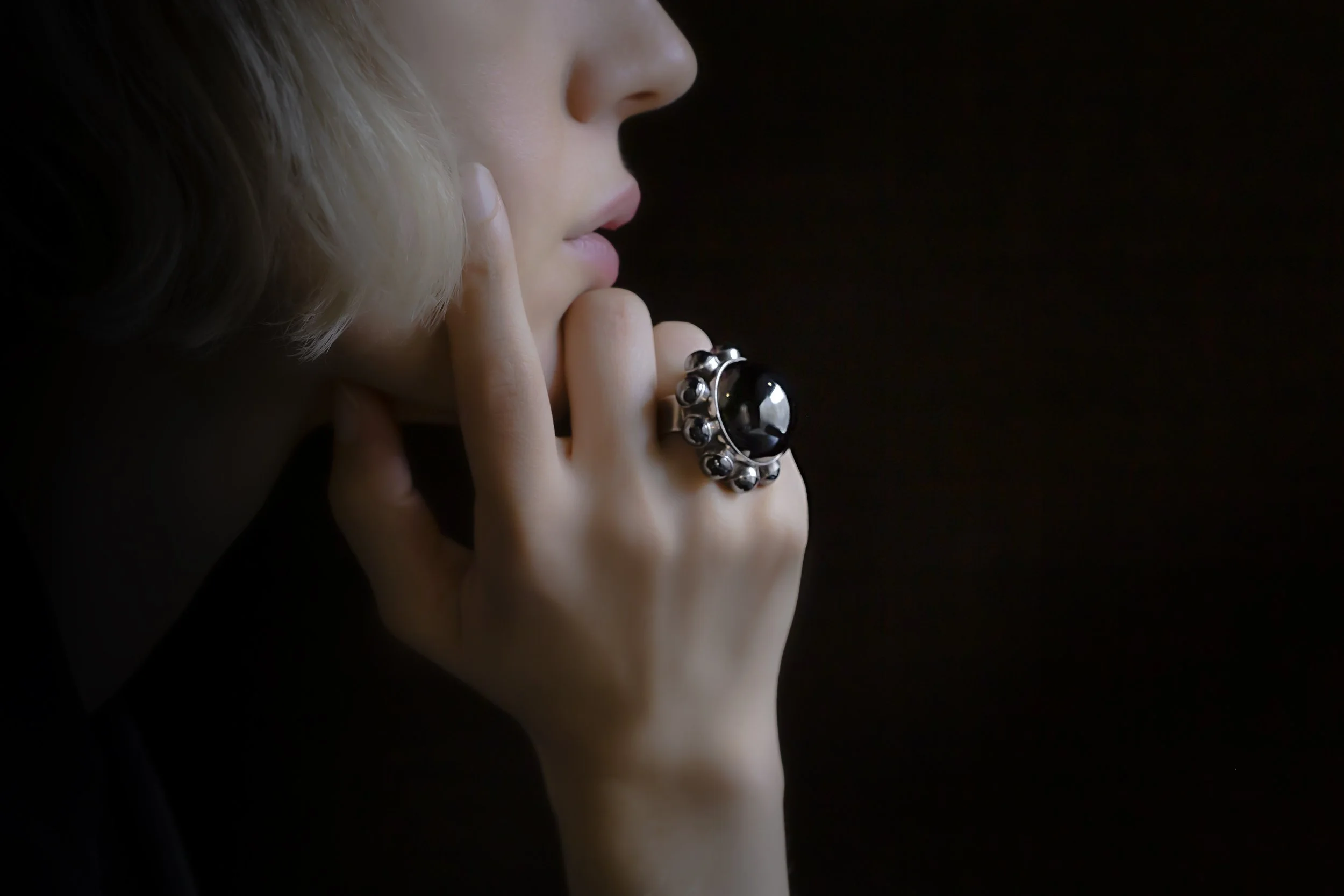 Astrid Fog for Georg Jensen silver hematite ring #166