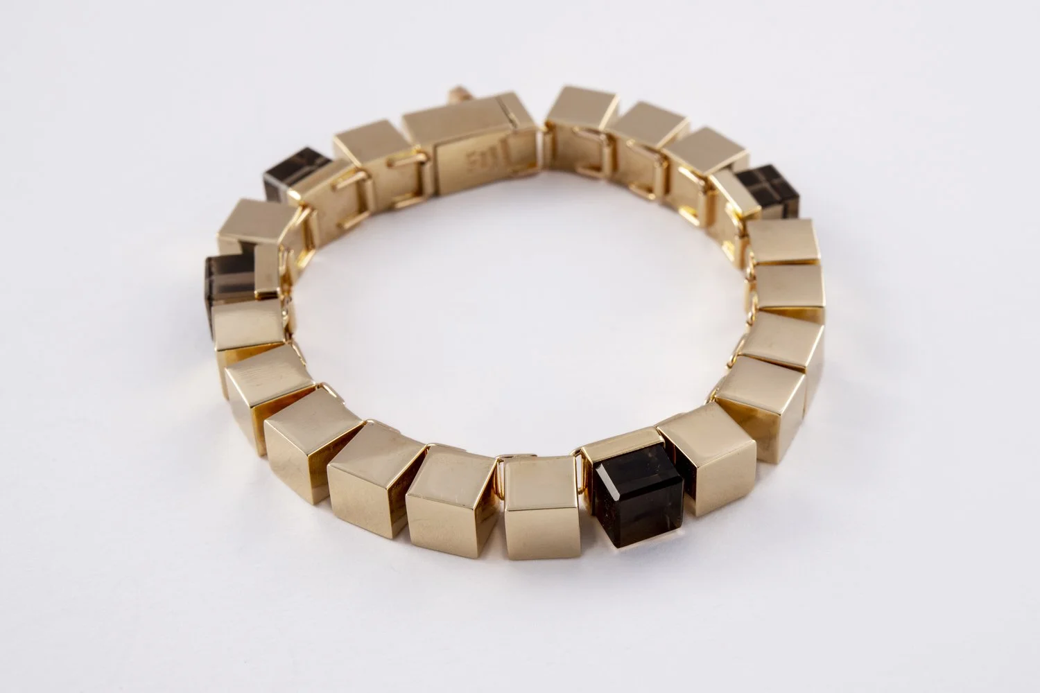 Bent Knudsen Gold and Smokey Quartz Modernist Bracelet