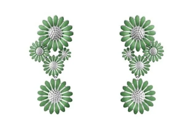 Georg Jensen DAISY Large Earrings Silver Vivid Green Enamel