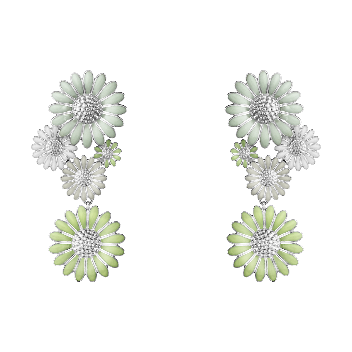Georg Jensen DAISY Large Earrings Silver Green & White Enamel