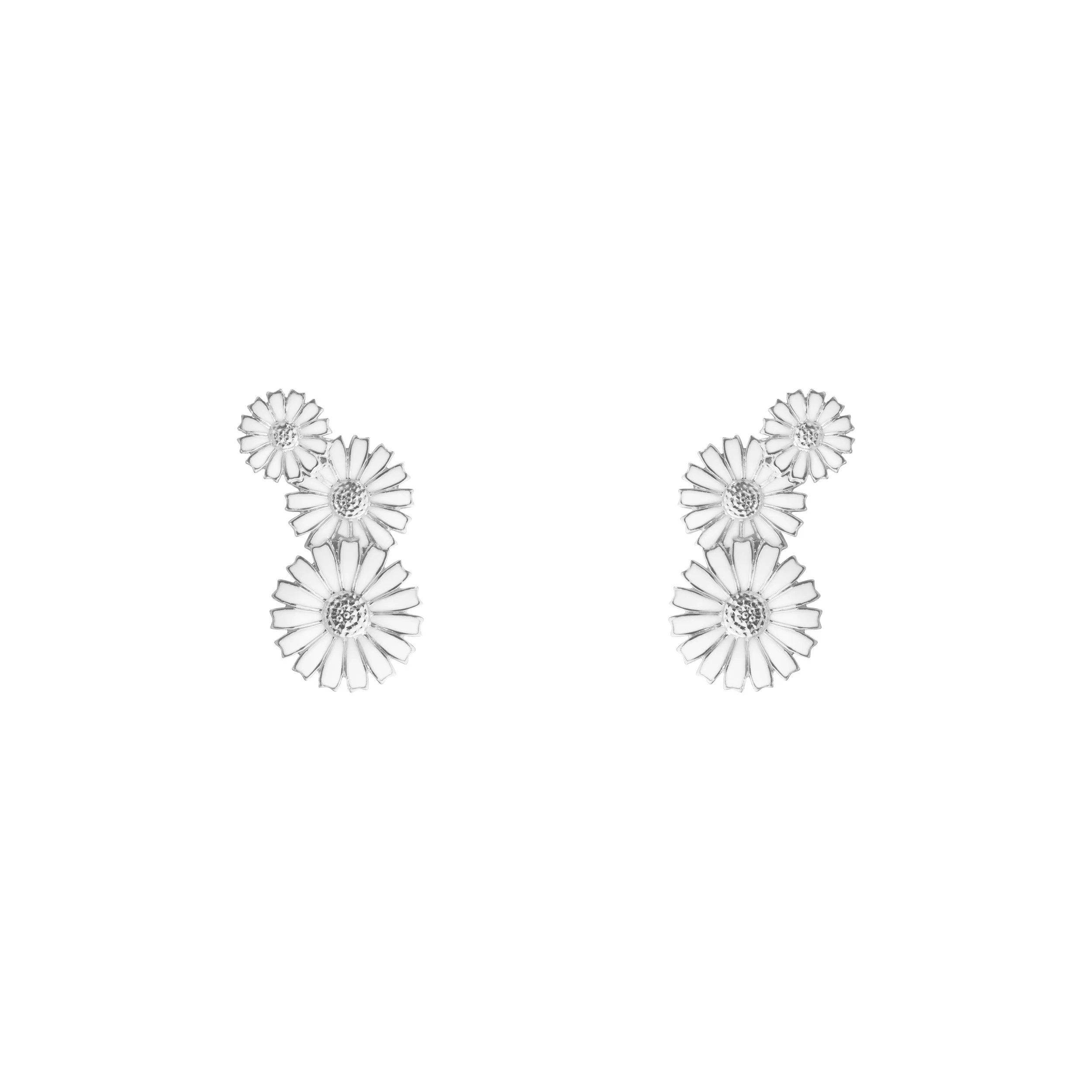 Georg Jensen DAISY 3 flowers layered Earrings Silver White Enamel
