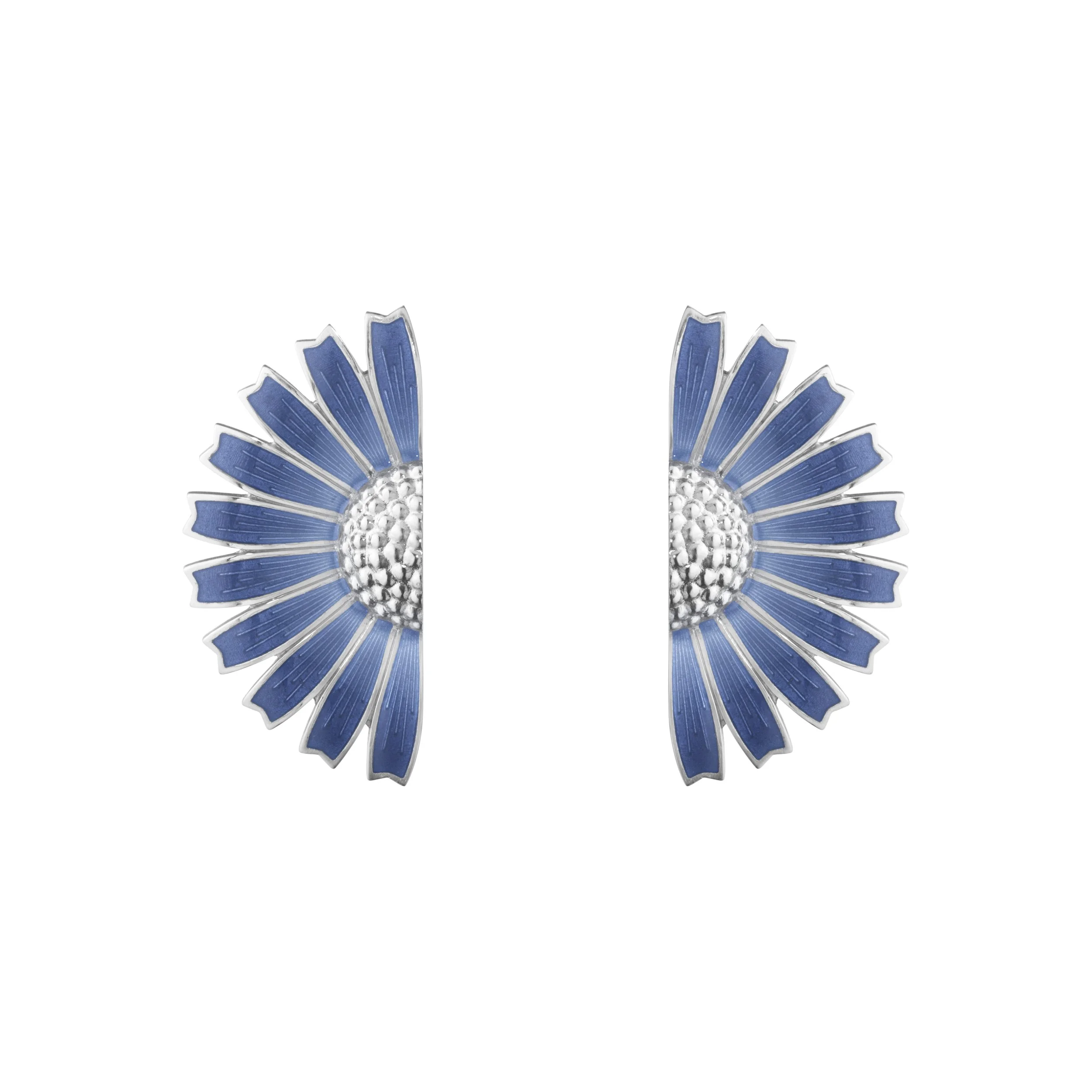 Georg Jensen DAISY half flower Earrings blue enamel