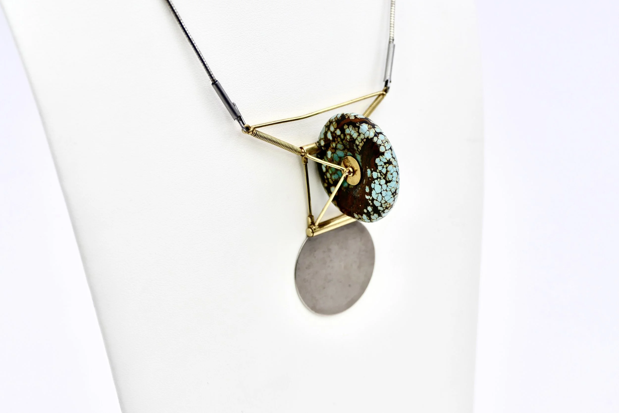 Claude Wesel unique necklace - gold silver turquoise