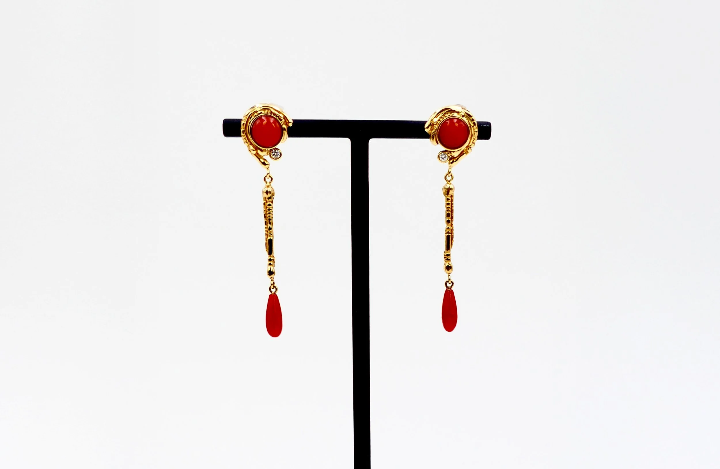 Claude Wesel “Perle d’Or” gold and coral earrings