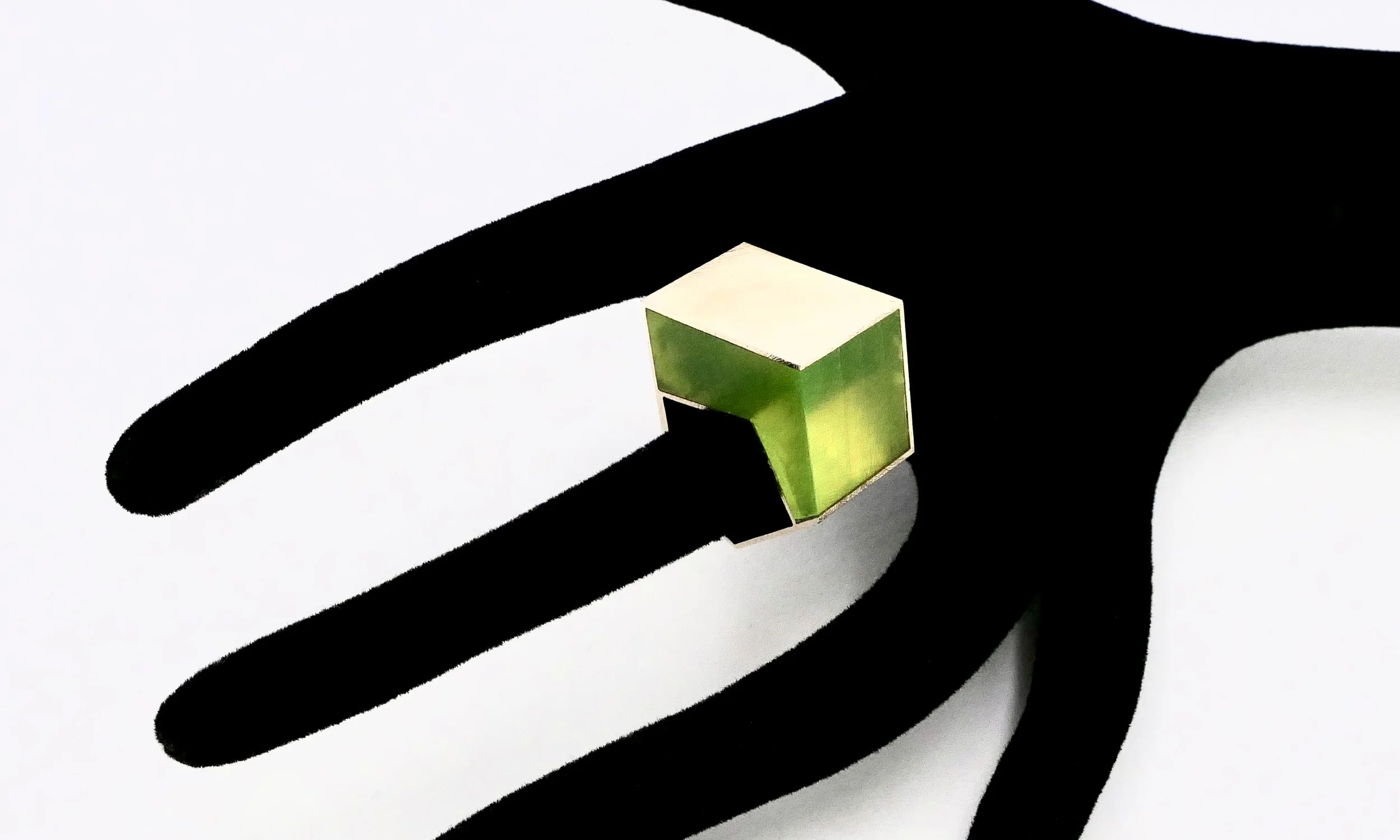 Giampaolo Babetto white gold and light green plexi glass ring