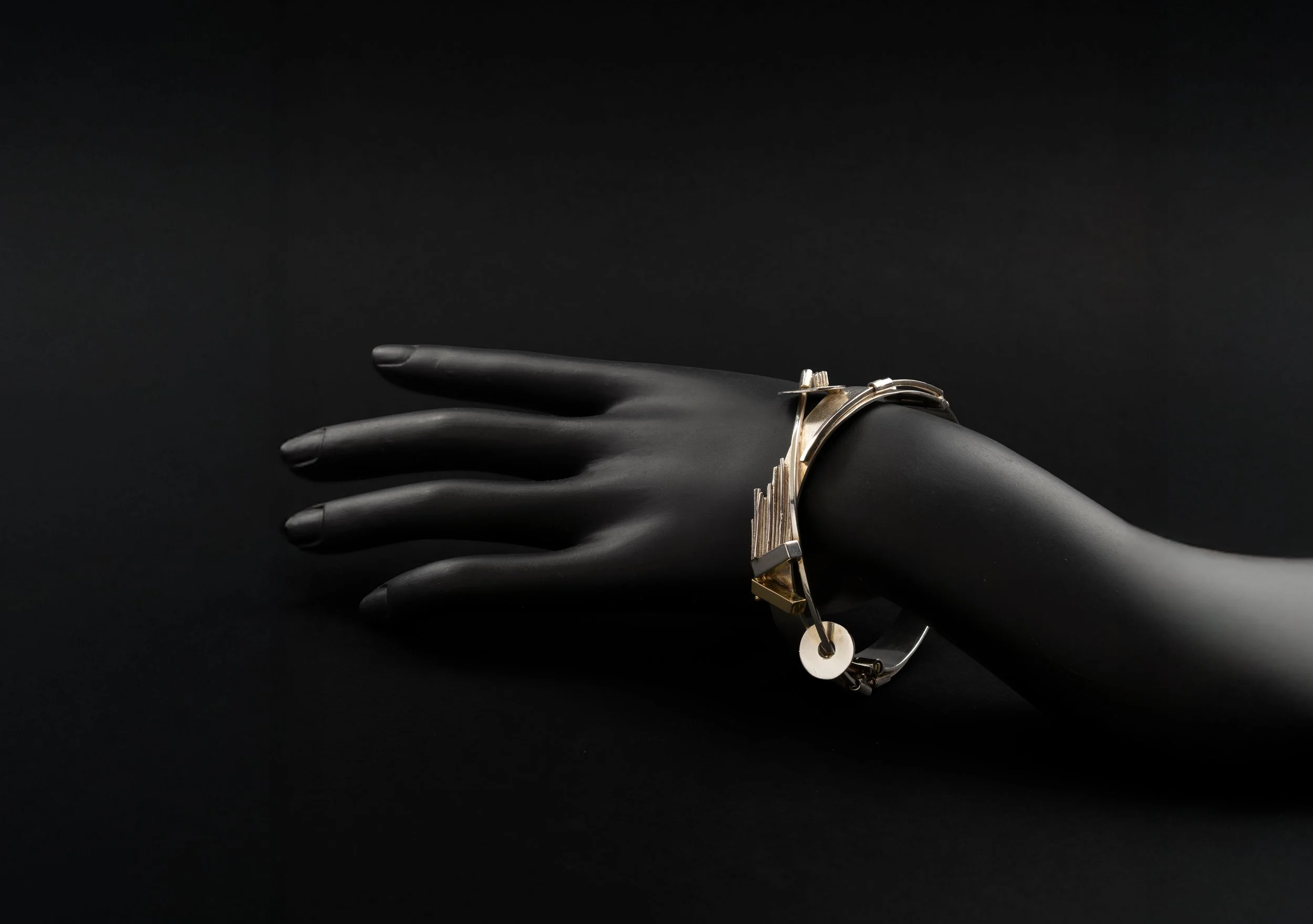 anneke schat silver modernist abstract bracelet on hand