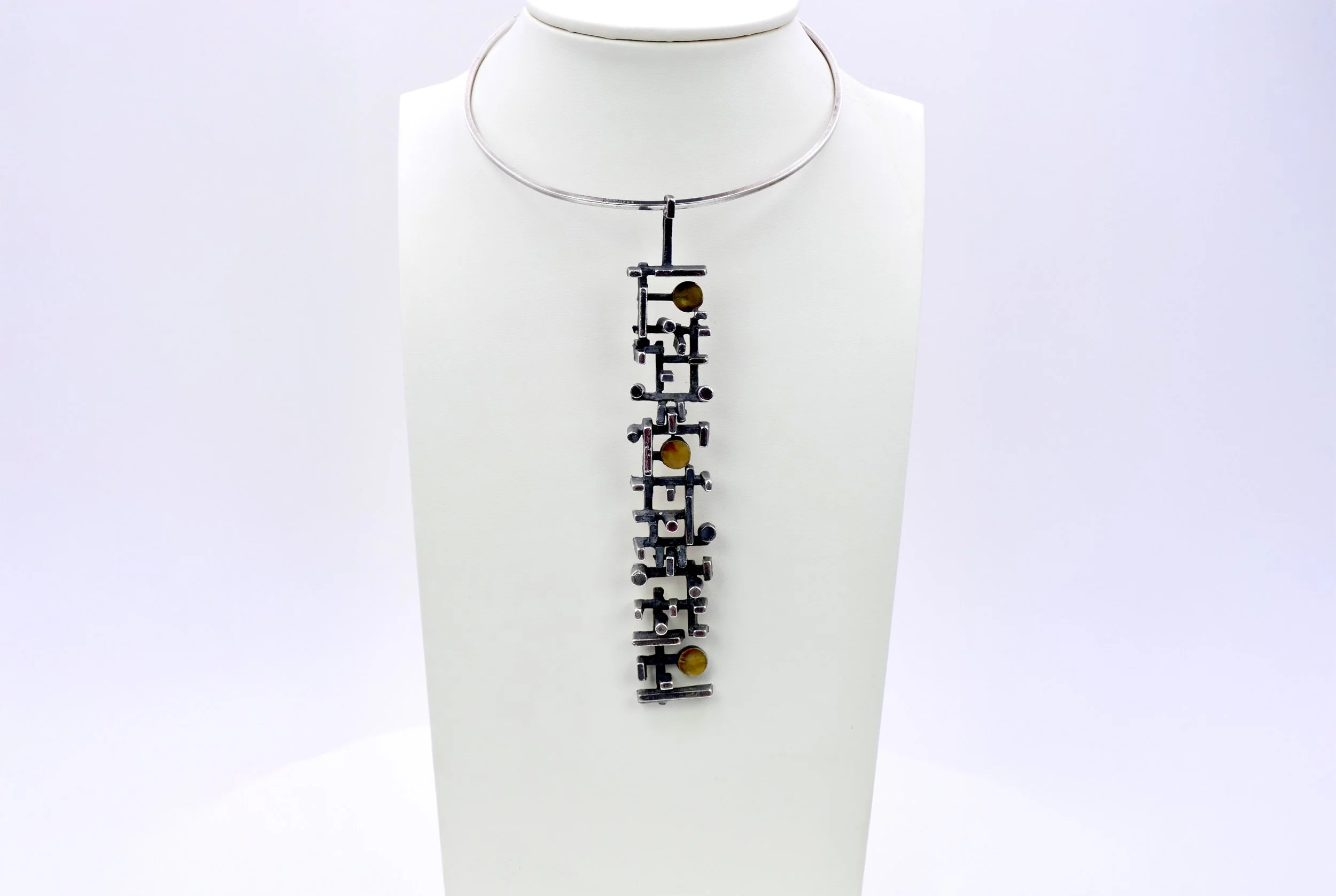 Thor Selzer abstract brutalist silver and gold pendant