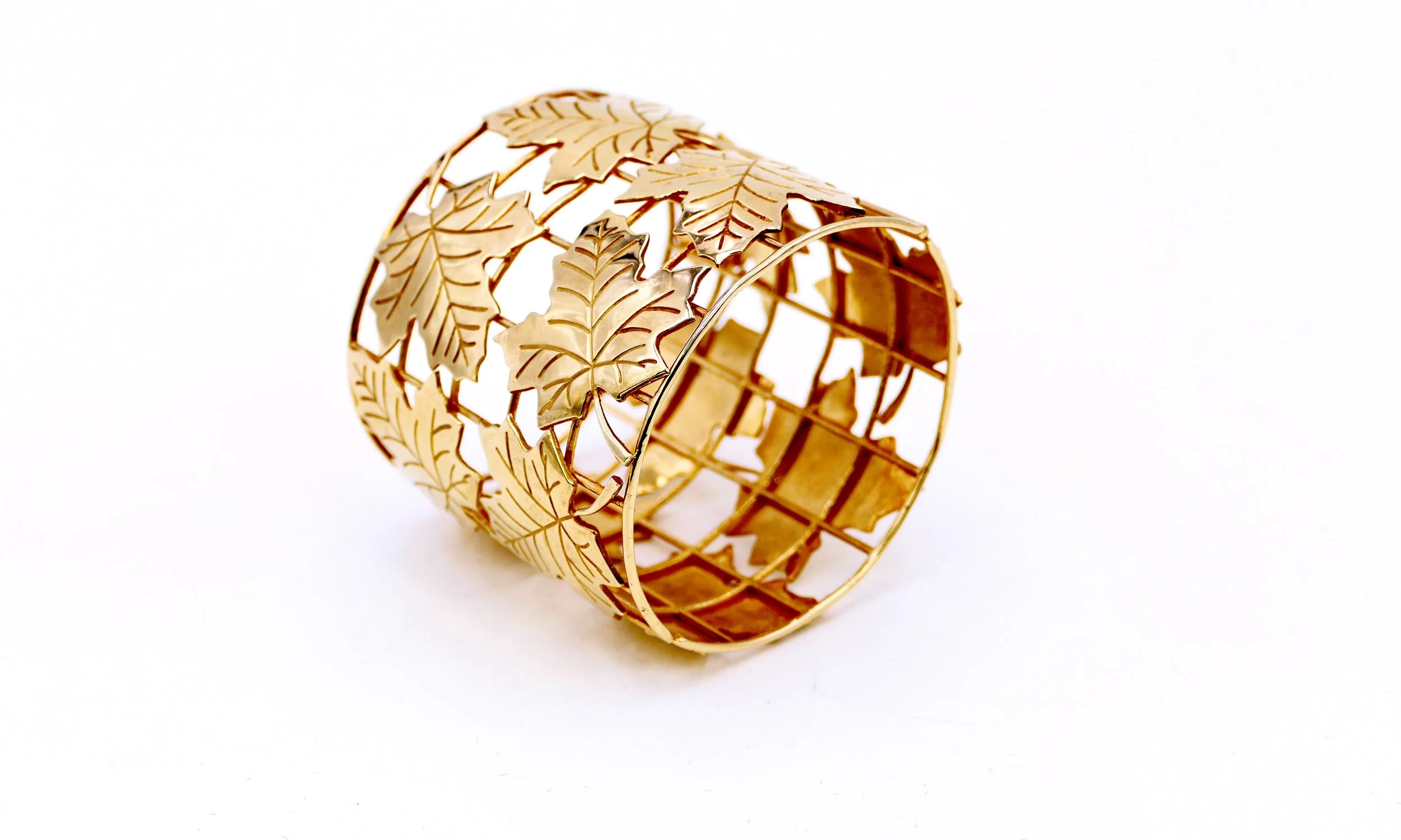 Cleto Munari "Autunno" gilded silver bangle leaf-cage