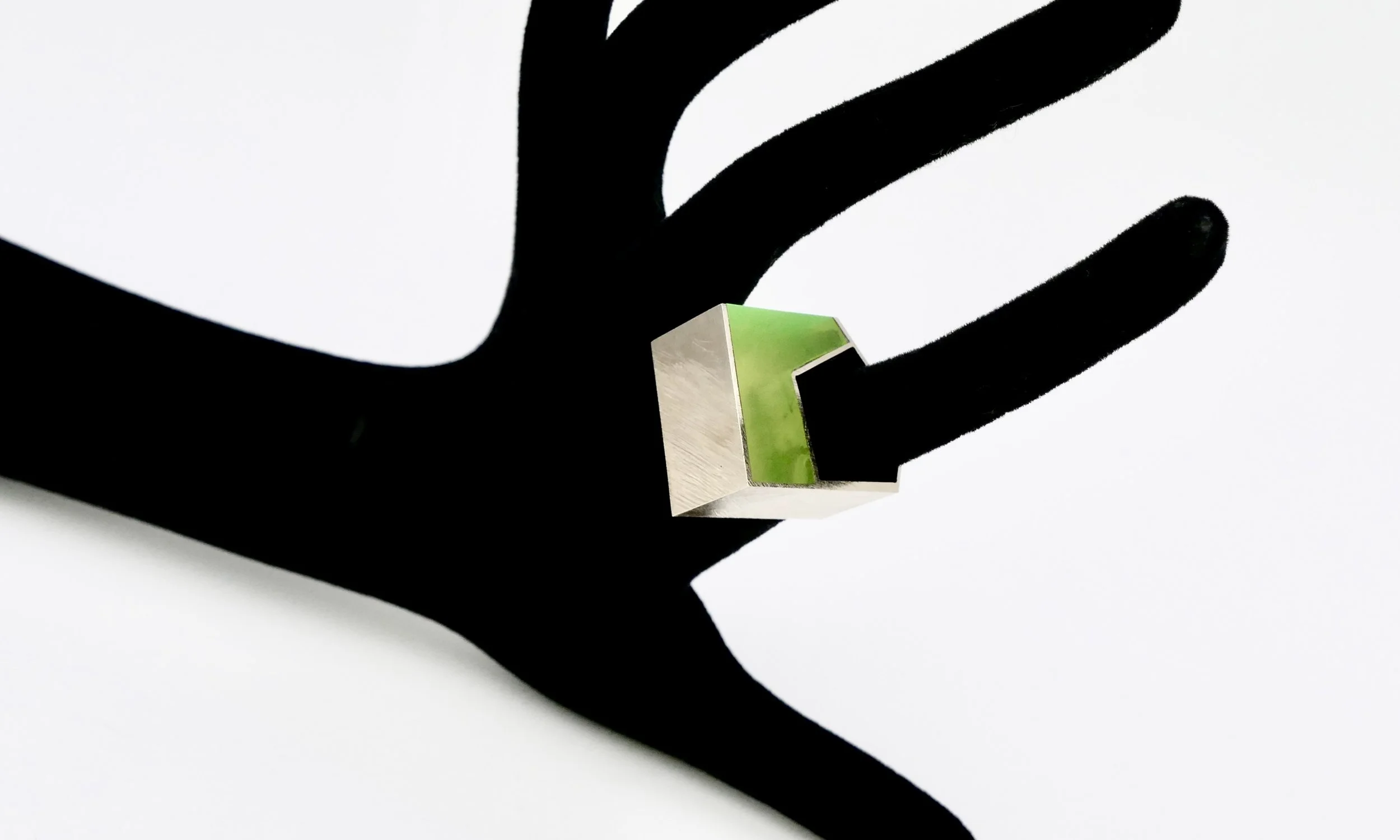 Giampaolo Babetto white gold and light green plexi glass ring 3.JPG