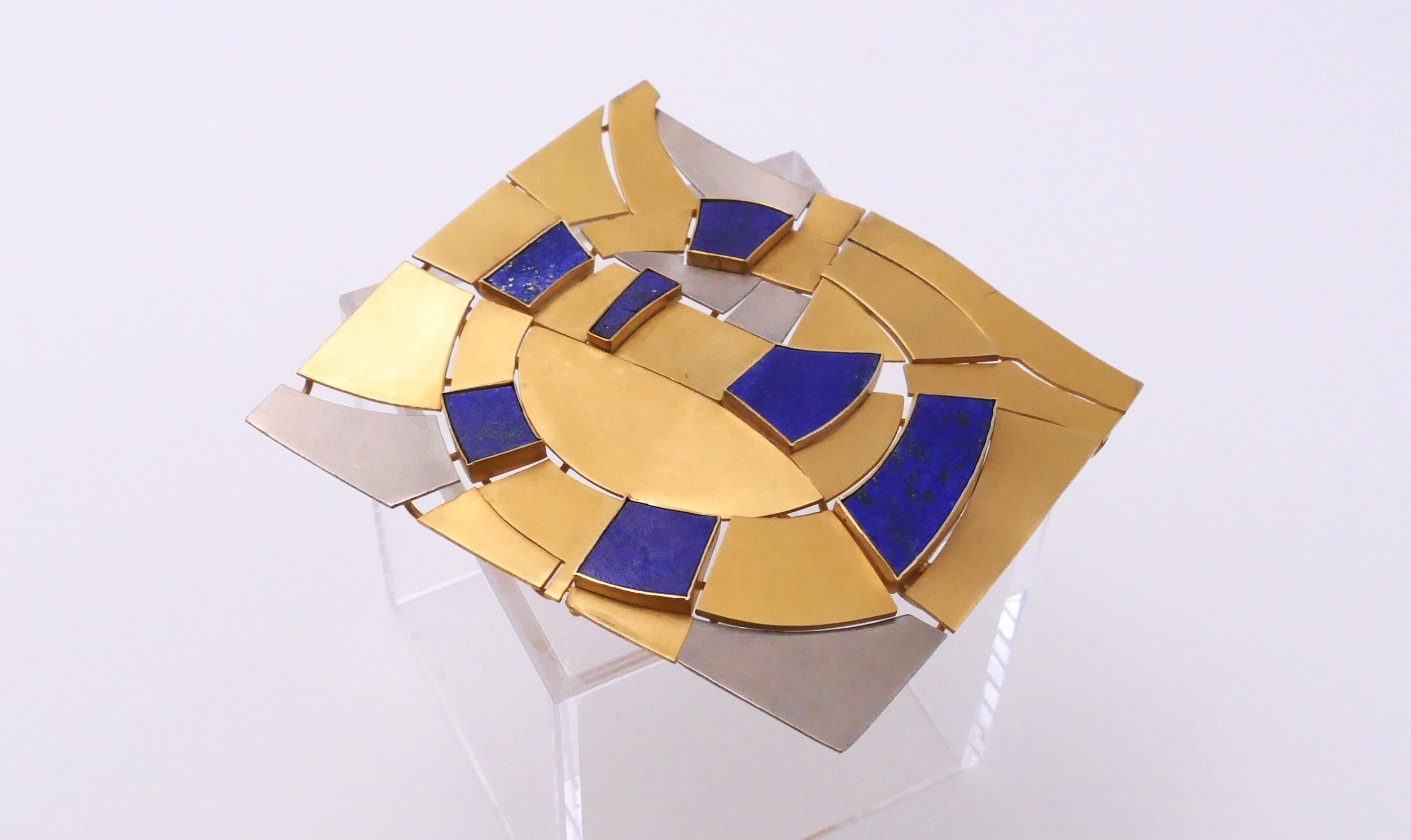 Andre Lamy Gold And Lapis Modernist Brooch