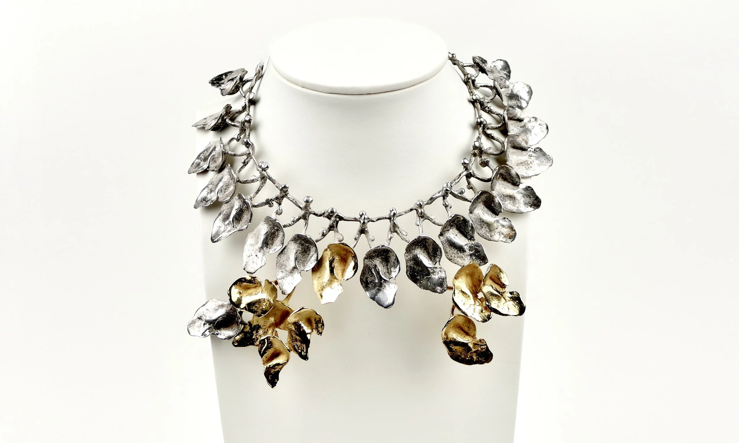 René Julien "Les Pétales" unique gold and silver necklace