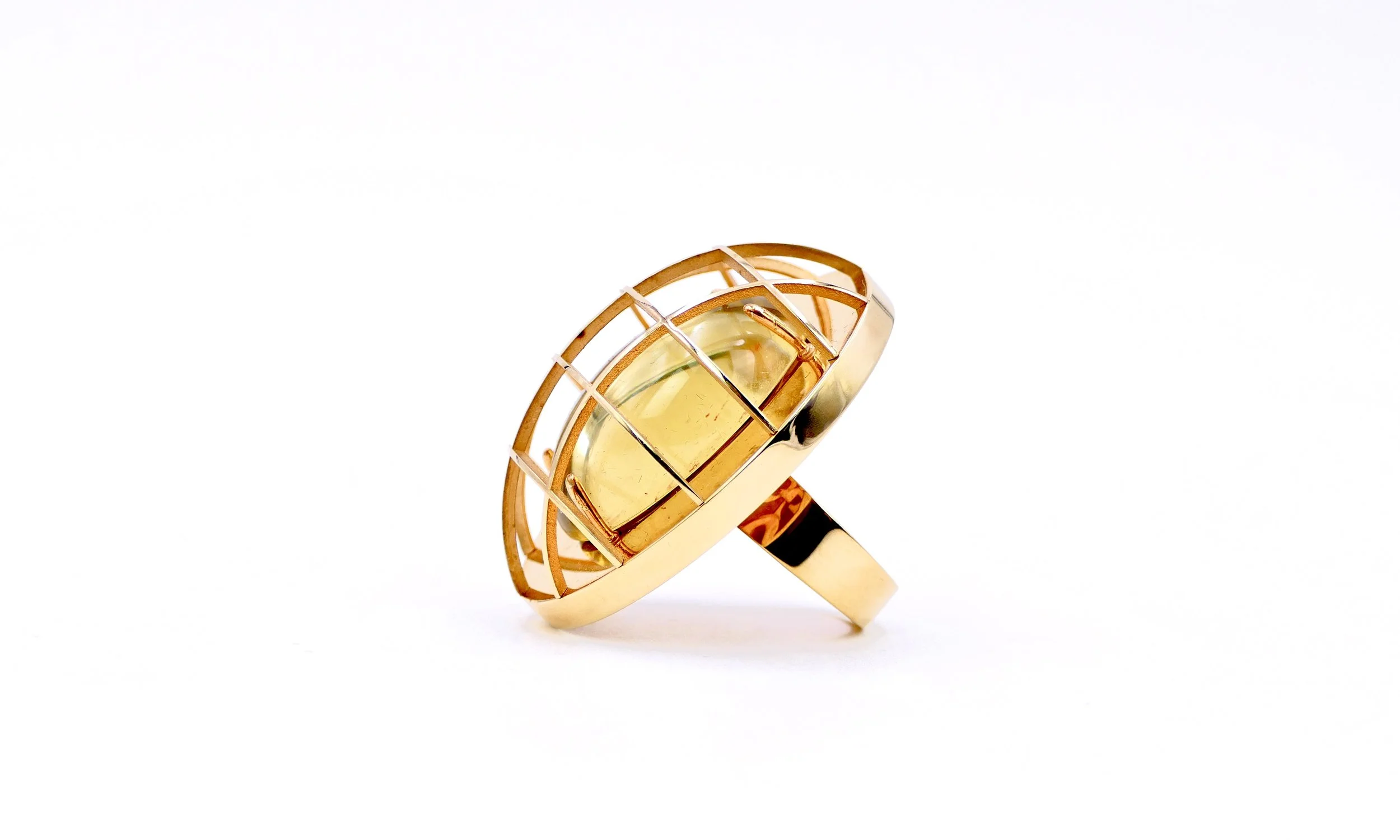 Cleto Munari "Amore Nascosto" gilded silver and cabochon crystal ring