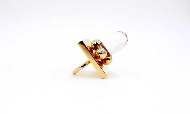 Cleto Munari "Empire State Building” gilded silver and rock crystal ring