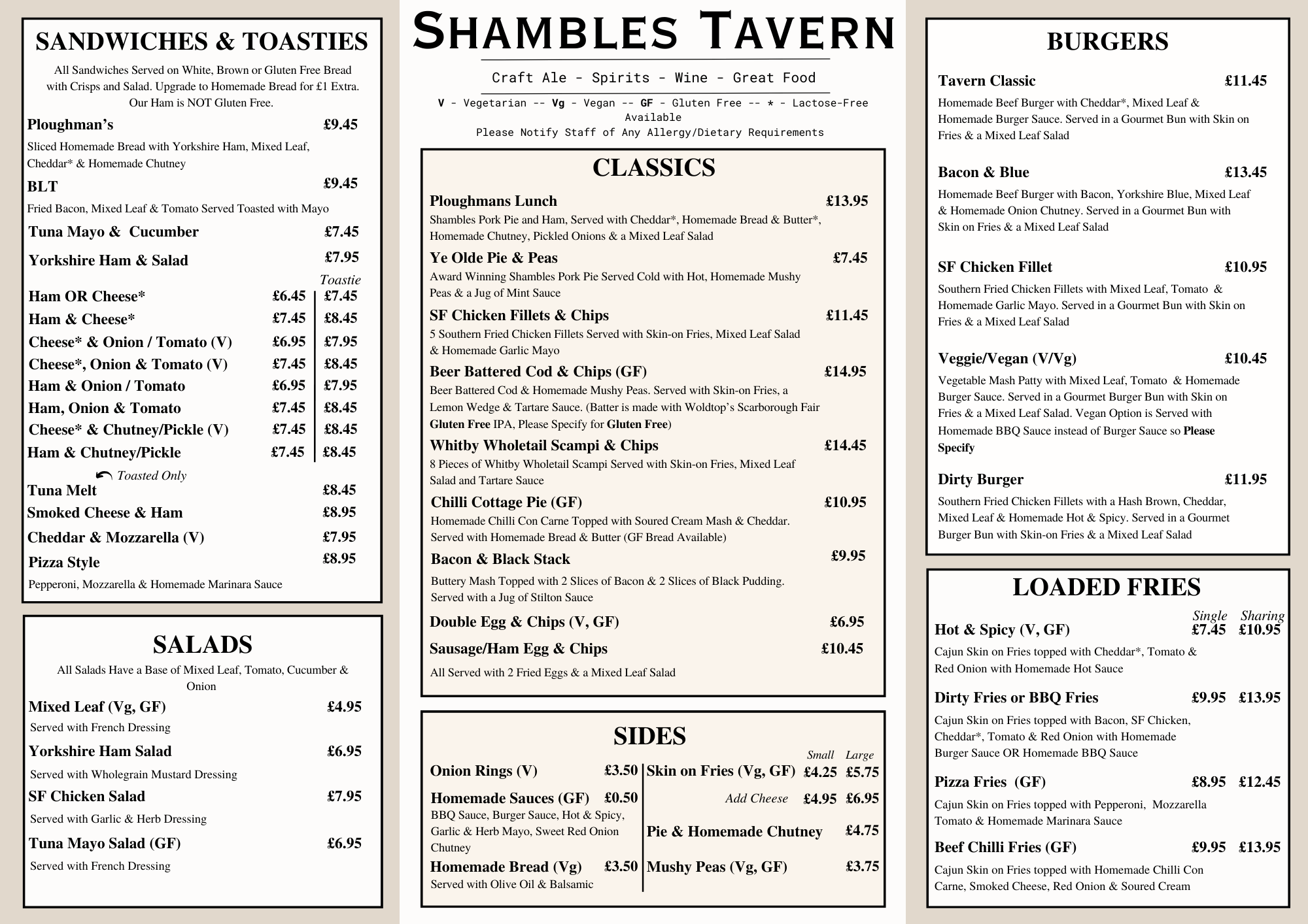 Mains Menu — Shambles Tavern