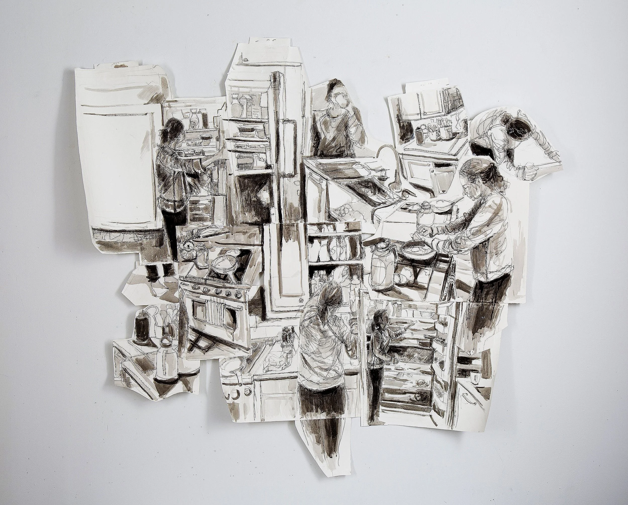 Kitchen Chaos, 6ft X4ft, ink on paper, collage
