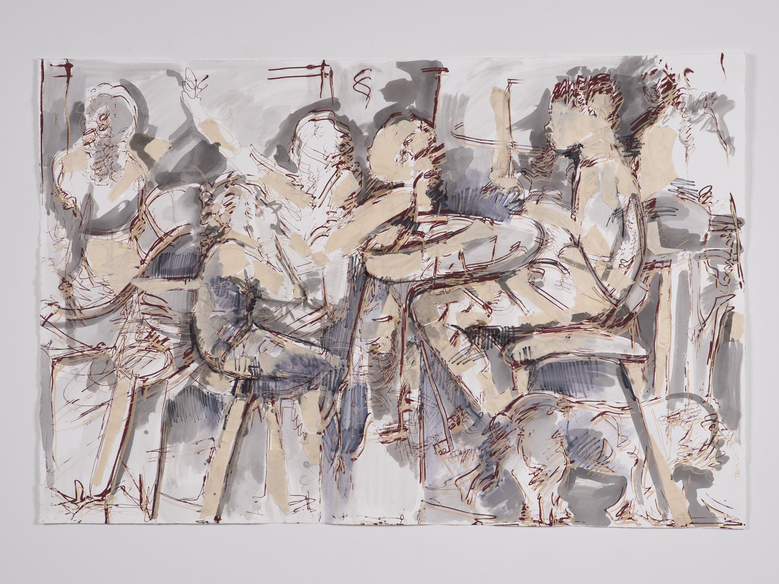 "Family Dinner, Repeat III", 40"X26", Monoprint, 2024
