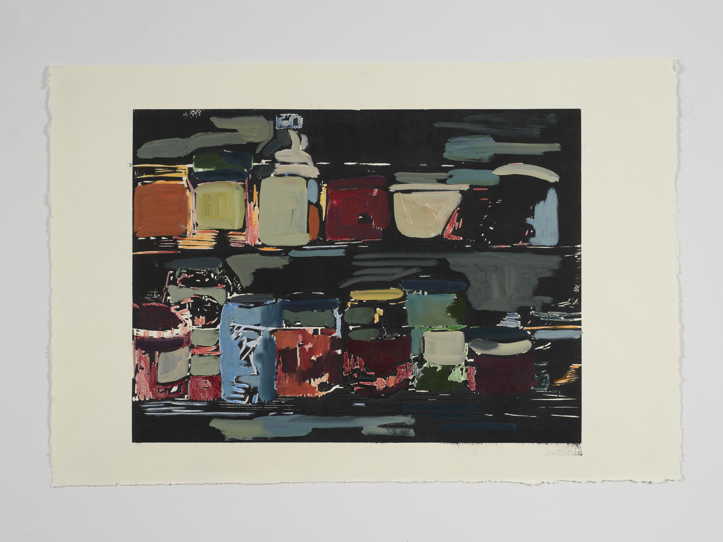 "Fridge Door", 15"X16", Woodcut Print & Oil Paint, 2025