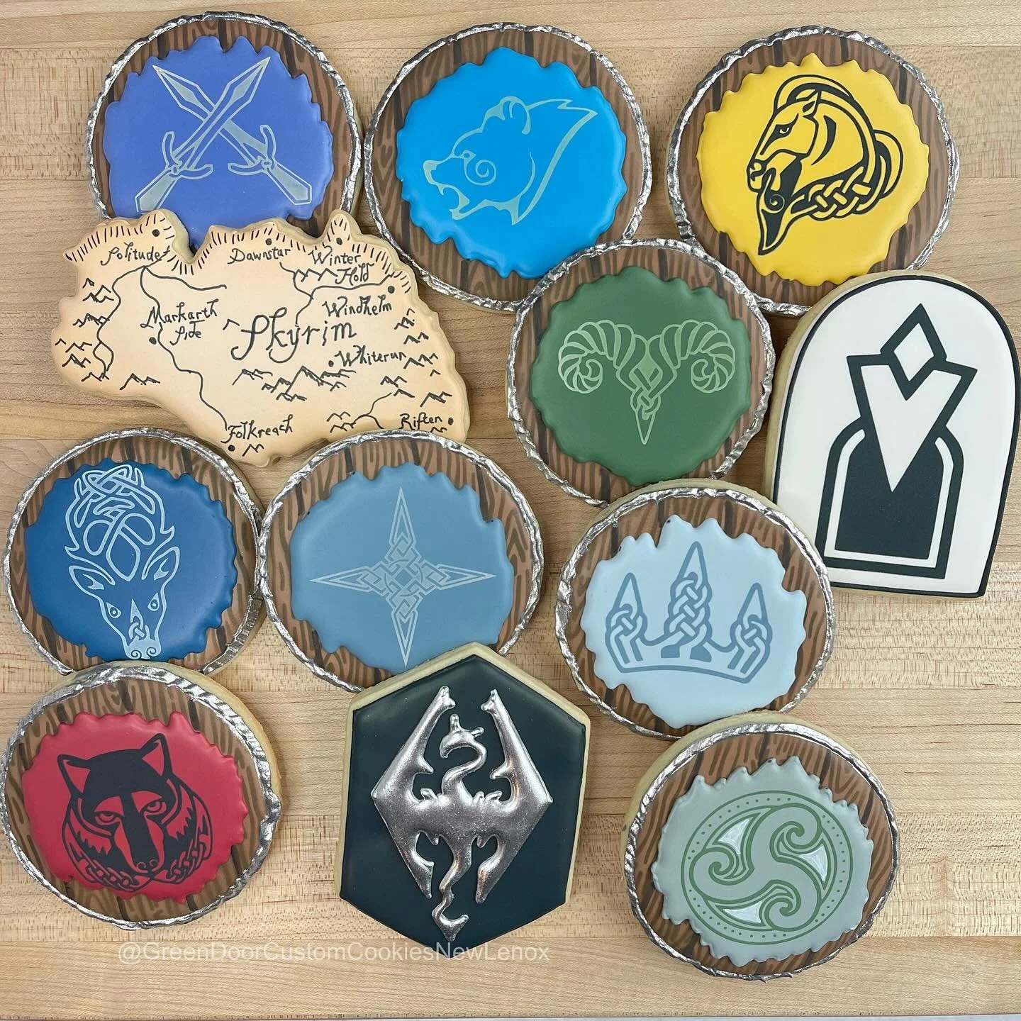 Happy Birthday! 🎉 🎮 

Any Skyrim fans out there? I must admit I know way more about the game after making these than I did before! Looks like a fun world to explore! This may have set a new stencils made for an order record too 🤩 

#Greendoorbaker