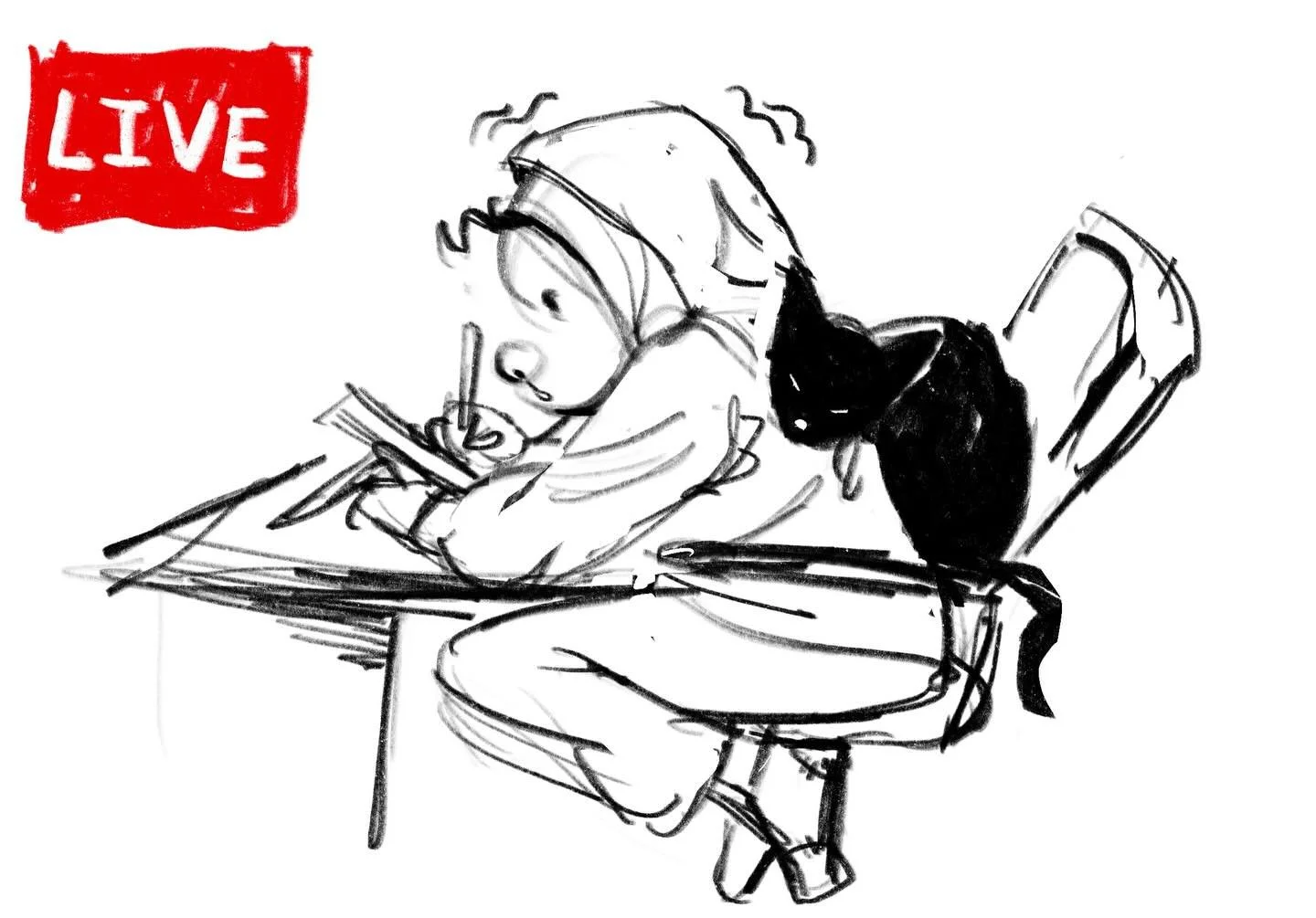 Me and my cat drawing y&rsquo;all&rsquo;s commissions in real time, cold and sick as hell