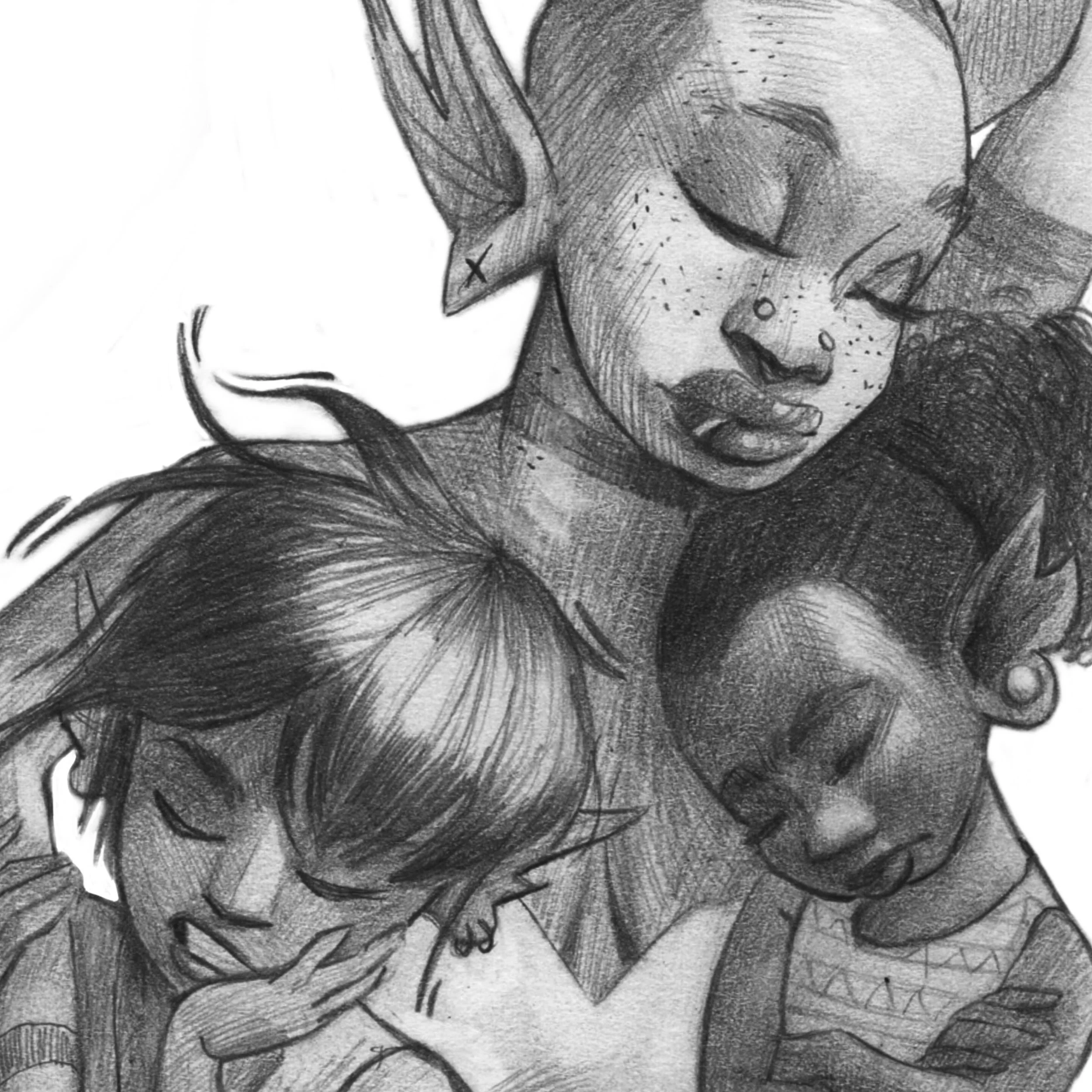 Mermay is over but whatever! More merms! 
(From a found family story I wrote about an assassin/babysitting mermaid)

2023
5 x 7&rdquo; Graphite on bristol board