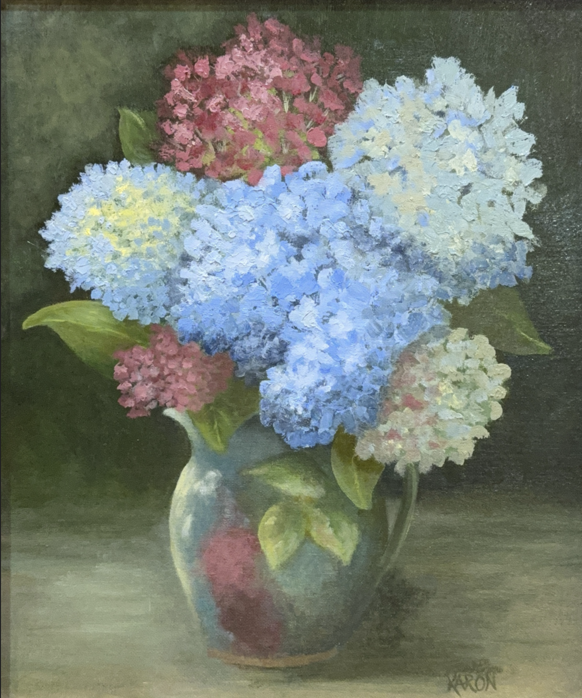 Hydrangeas in Pitcher Oil.   12 x 14