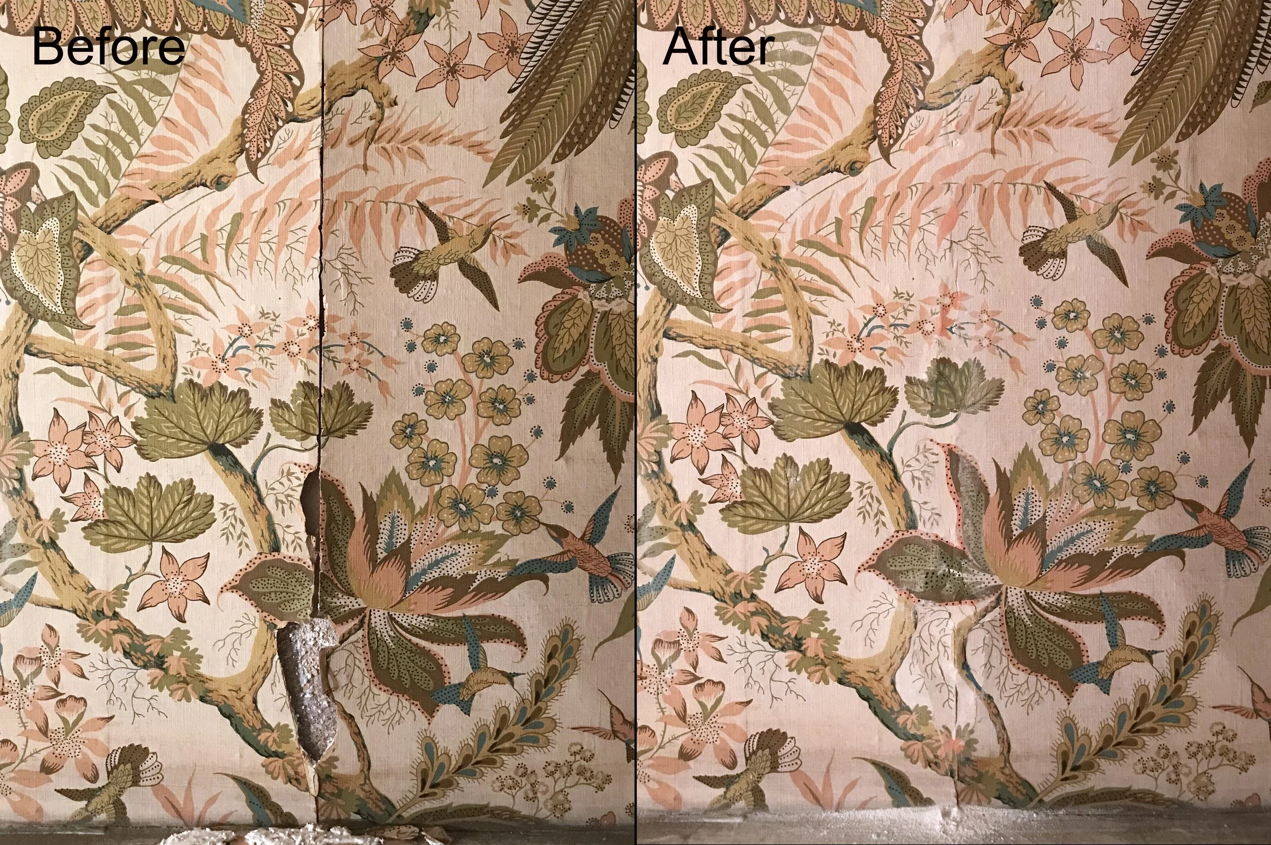 Wall paper before and after treatment.