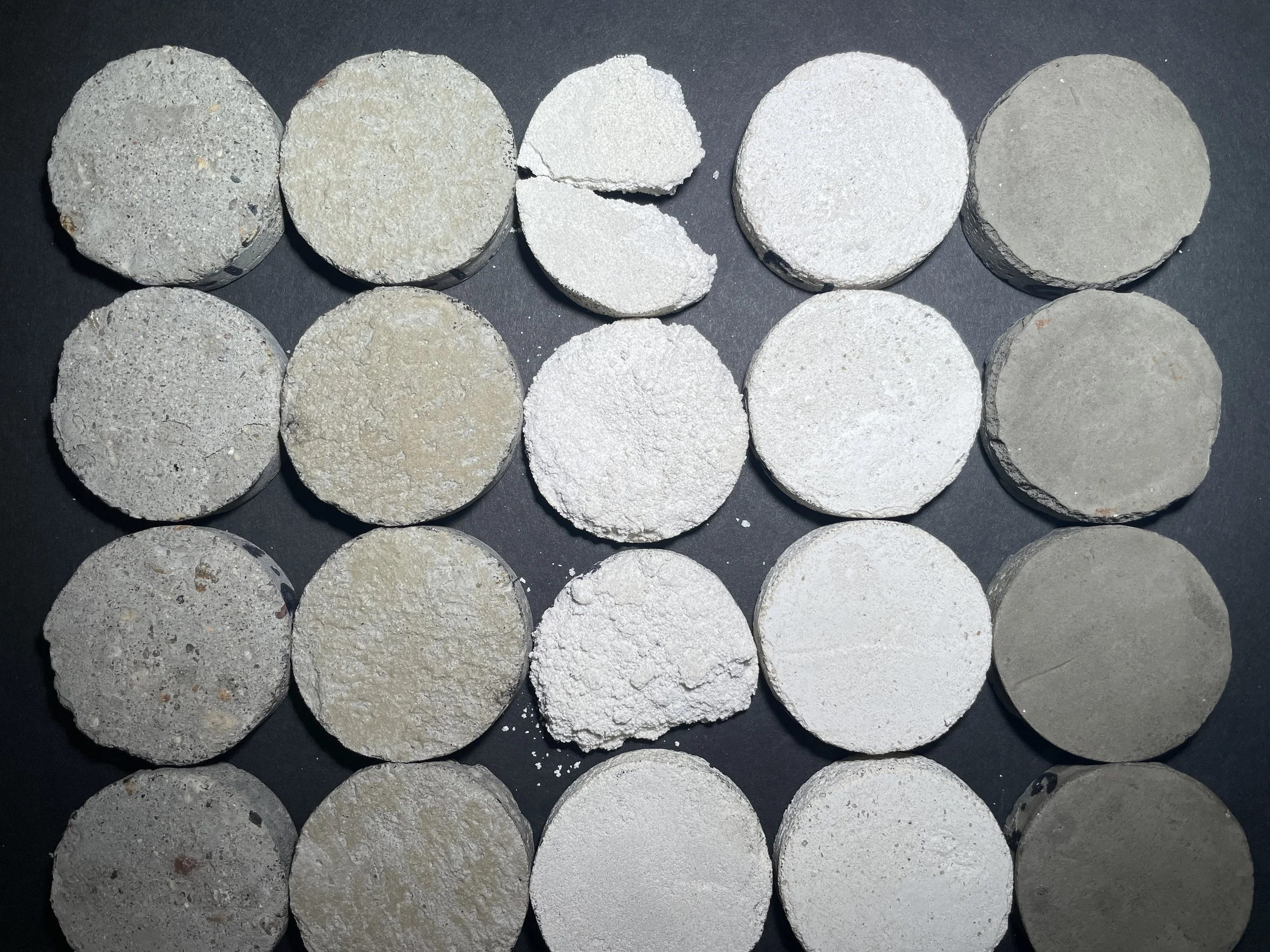 Composite patching samples after freeze-thaw weathering.