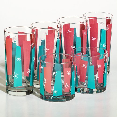 Atomic Drinkware Starburst Diamonds Collins Glasses Set of 4