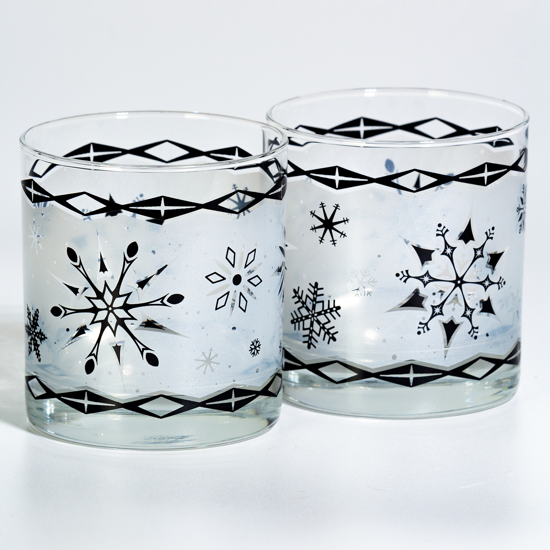 Retro Pyrex Christmas Holiday Snowflake Whiskey Rocks MCM Barware Glassware Atomic Drinkware Drinking Glasses