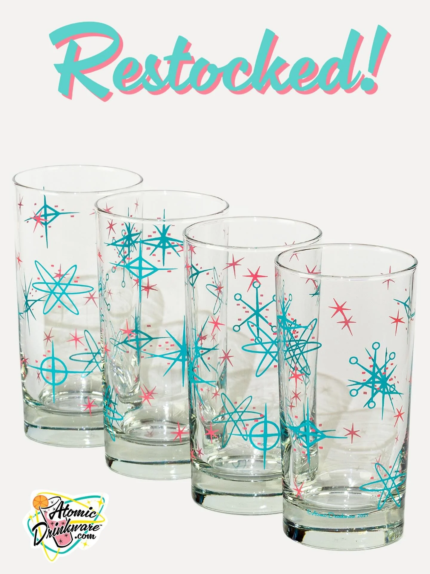 Atomic Meltdown Collins Drinkware sets are back in stock! ✨
Dishwasher safe. Small batch. Hand-printed on genuine Libbey glassware.