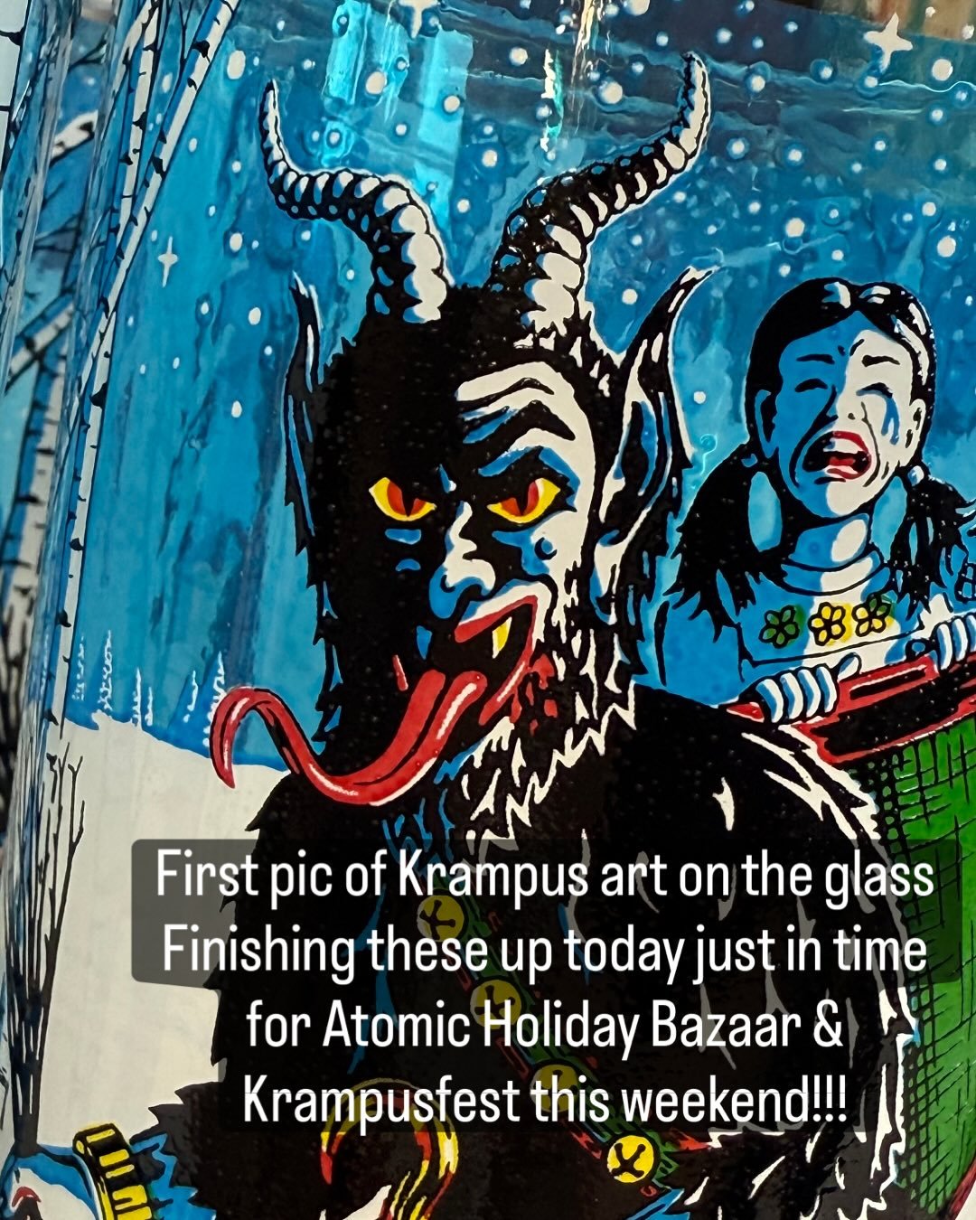 Gruss vom Krampus glasses are finishing up just in time for an amazing weekend of markets! Catch us in Sarasota on Saturday @atomicholidaybazaar &amp; on Sunday we&rsquo;ll be at Krampusfest @themilkdistrict 
Come out and support local makers this se