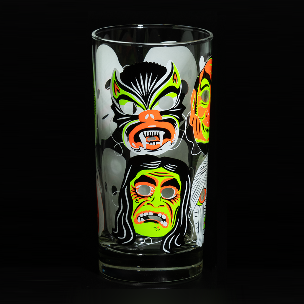 Neon Nightmares UV Retro Monster Mask Glassware Black Cat Witch